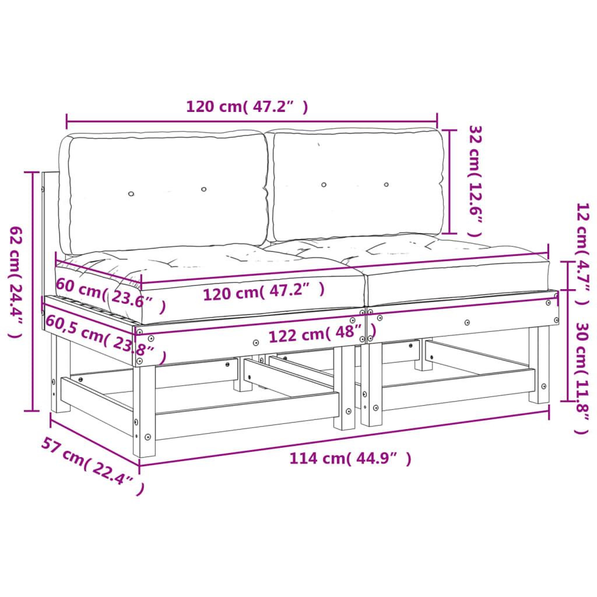 Voir la diapositive 6 : VIDAXL Canapes centraux avec coussins 2 pcs blanc bois de pin massif