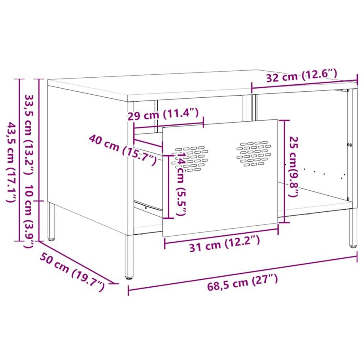 VIDAXL Table basse jaune moutarde 68,5x50x43,5 cm acier lamine a froid
