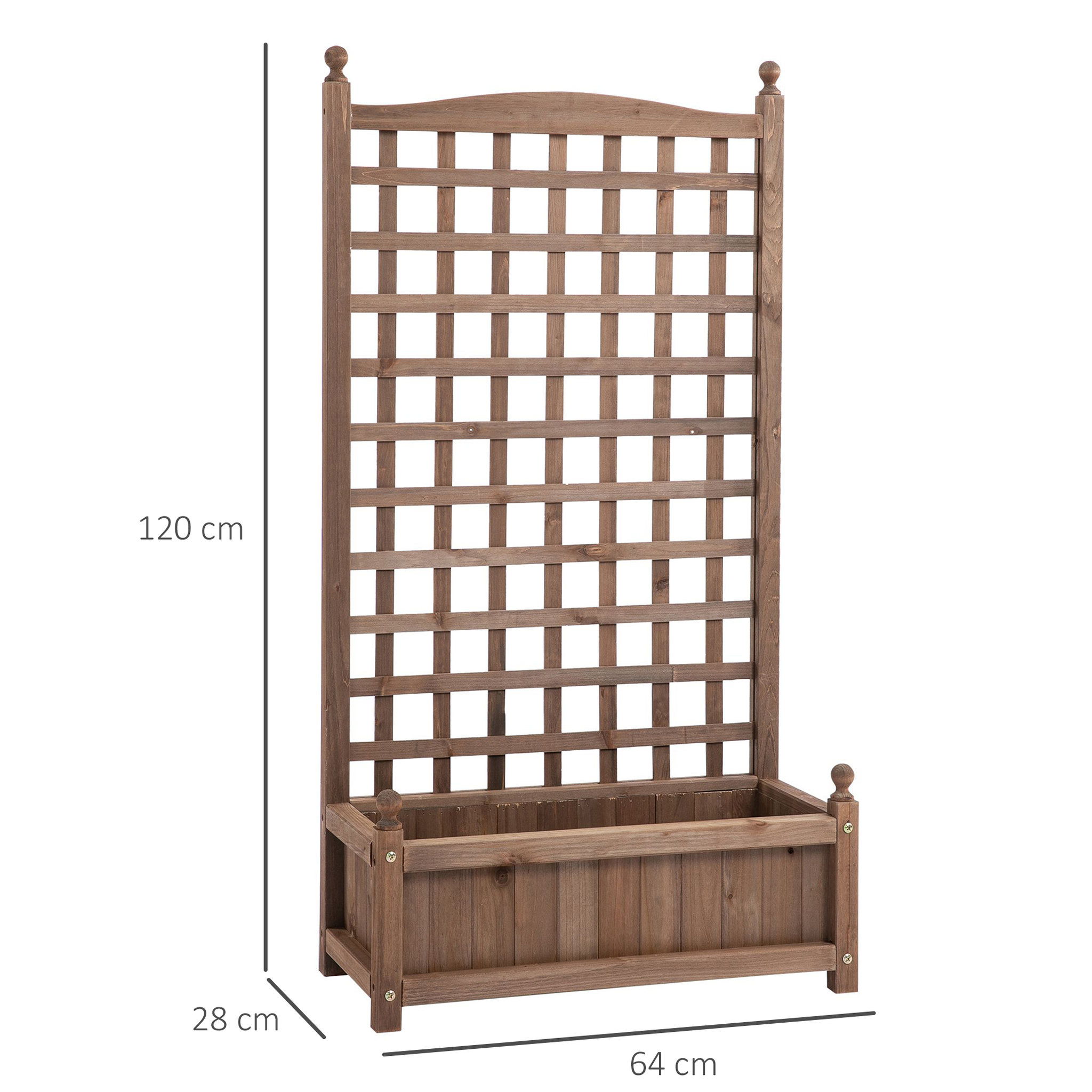 Voir la diapositive 3 : OUTSUNNY Jardinière avec treillis - bac à fleurs - jardinière sur pied - dim. 64L x 28l x 120H cm inserts d'irrigation inclus bois sapin traité