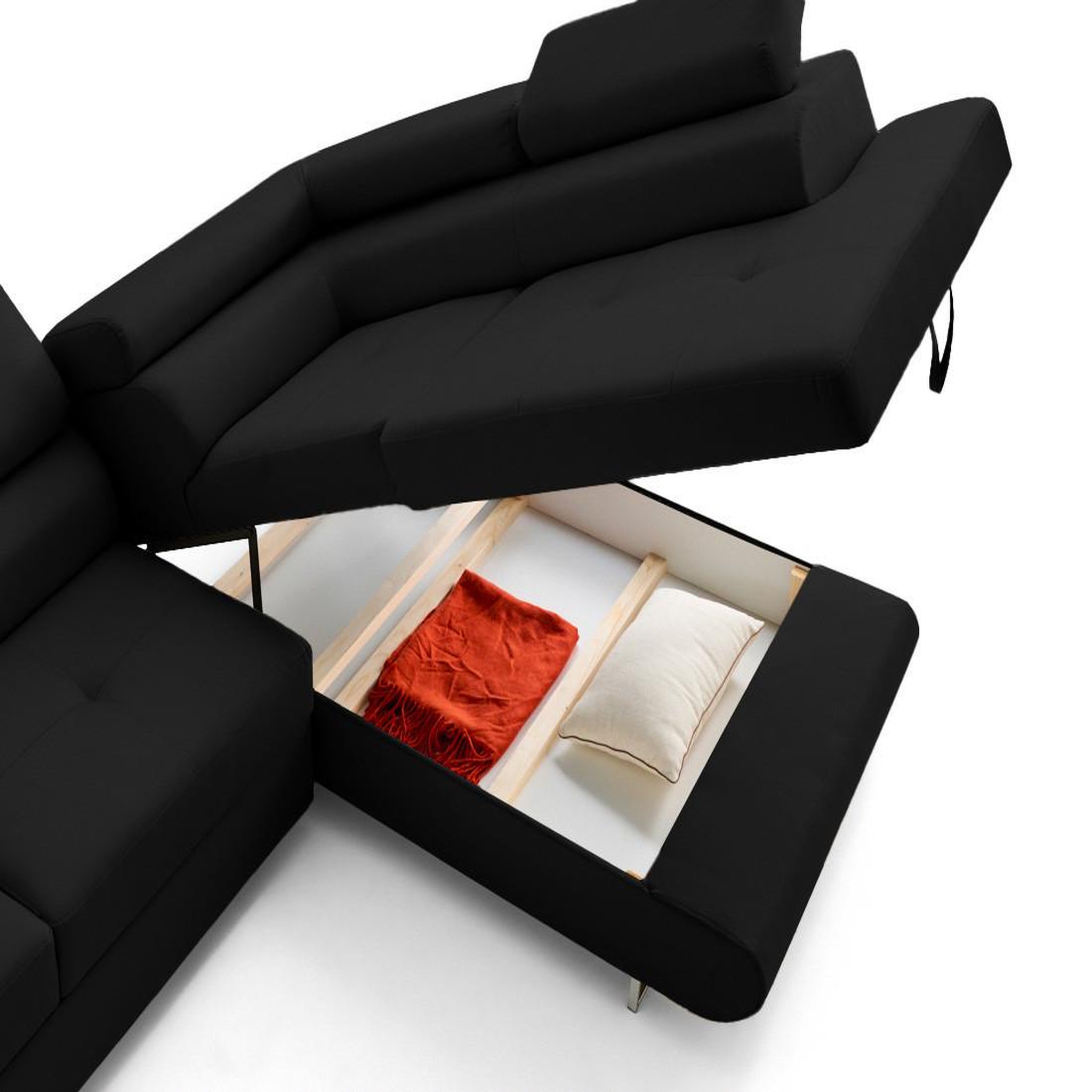 Voir la diapositive 6 : LISA DESIGN Zaria - canapé d'angle droit 5 places convertible avec coffre et têtières en simili
