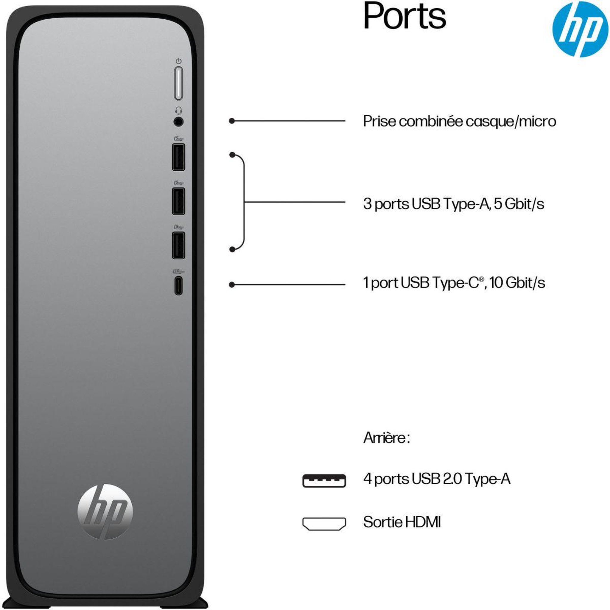 Voir la diapositive 4 : HP Unité centrale OmniDesk Slim DT S03-0033nf PC Intel 300 SSD 256 Go