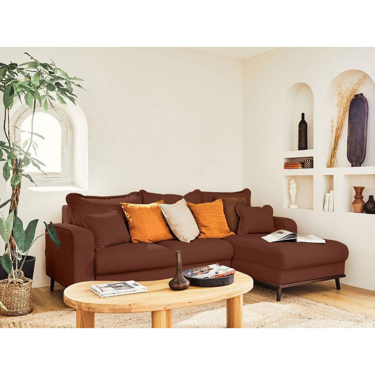 LISA DESIGN Albane - canapé d'angle droit - 4 places - convertible avec coffre - en velours côtelé