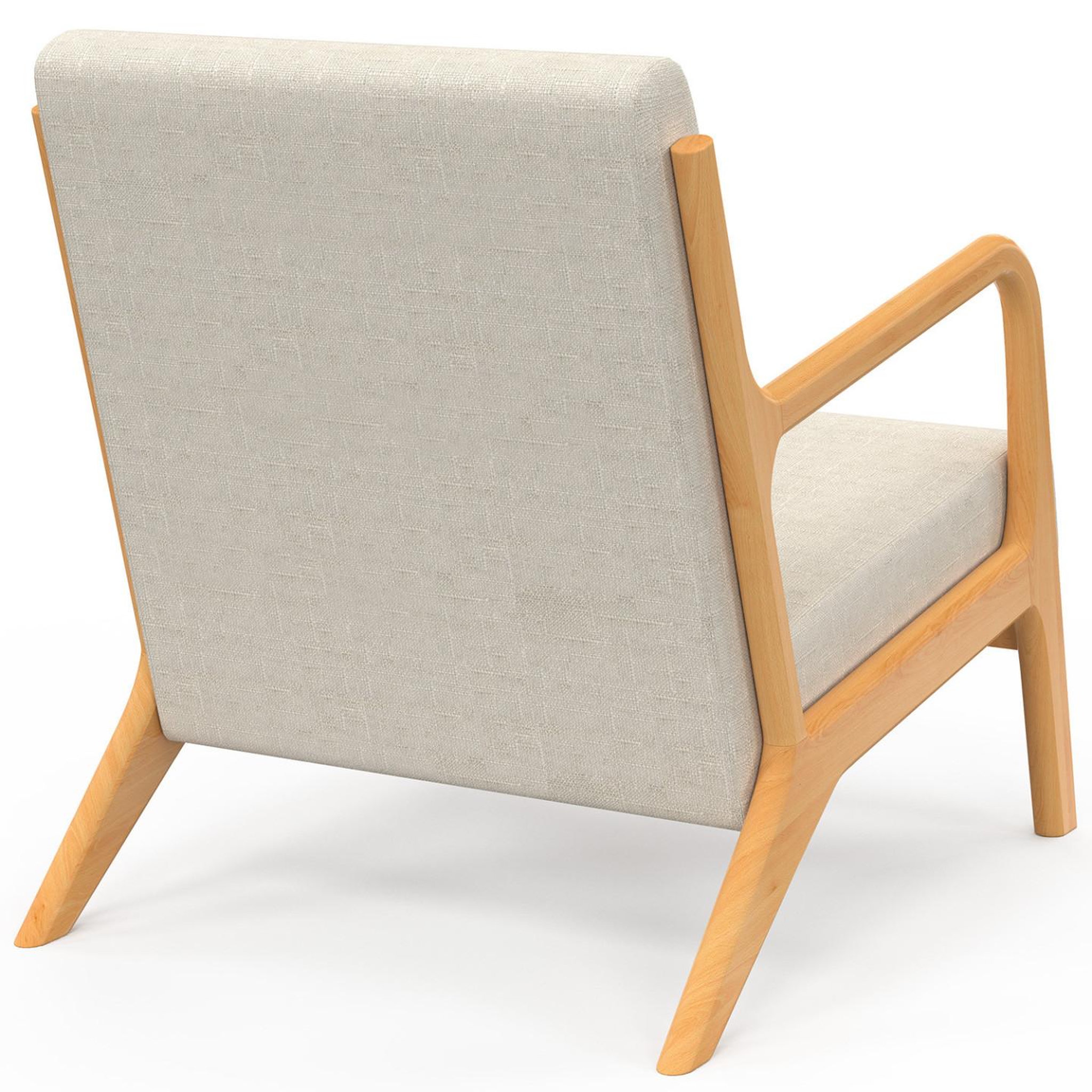 Voir la diapositive 4 : ID MARKET Fauteuil scandinave JOSEPH en tissu beige accoudoirs et pieds bois