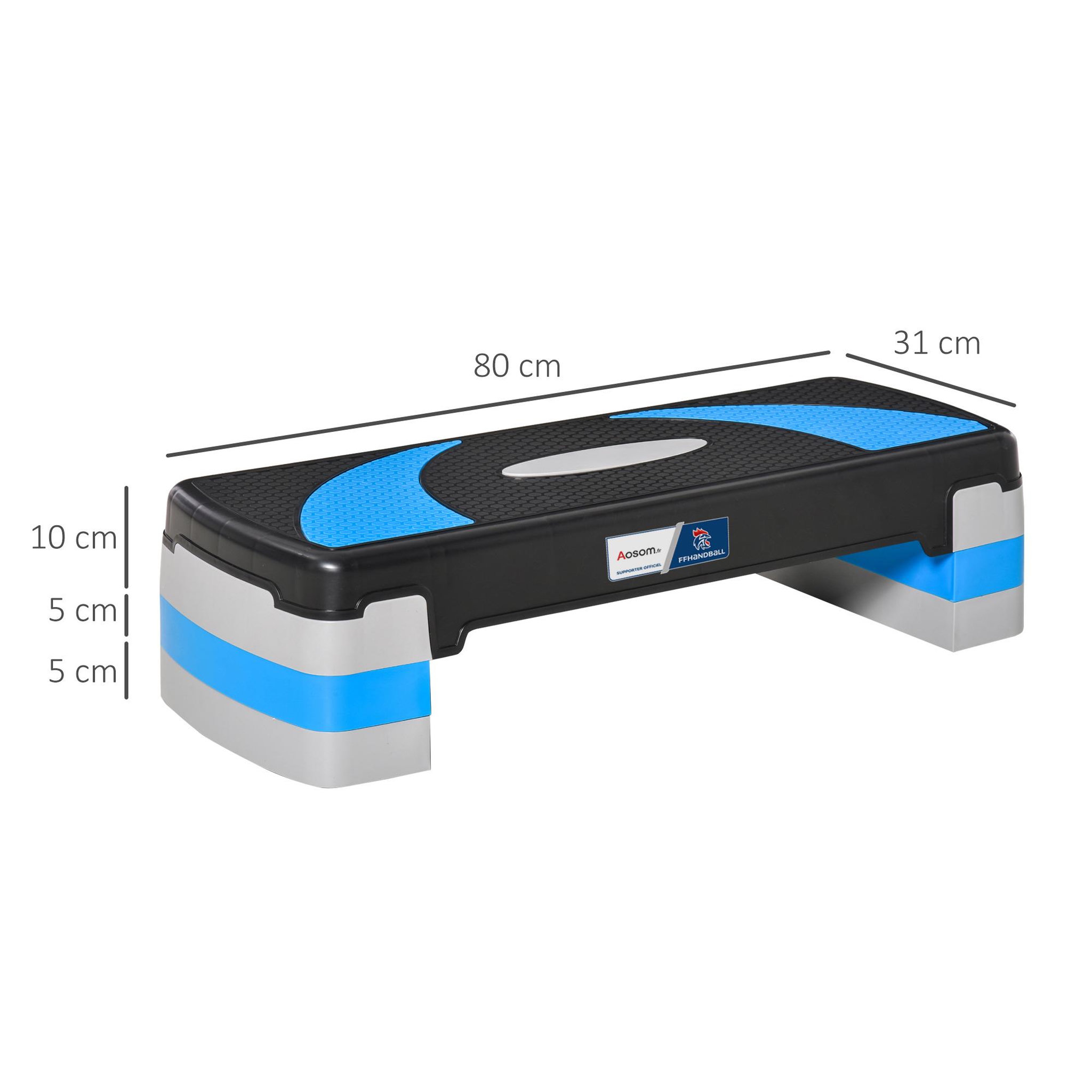 Voir la diapositive 3 : HOMCOM Stepper fitness aerobic - collaboration aosom.fr x ffhandball - hauteur reglable surface antiderapante - noir bleu