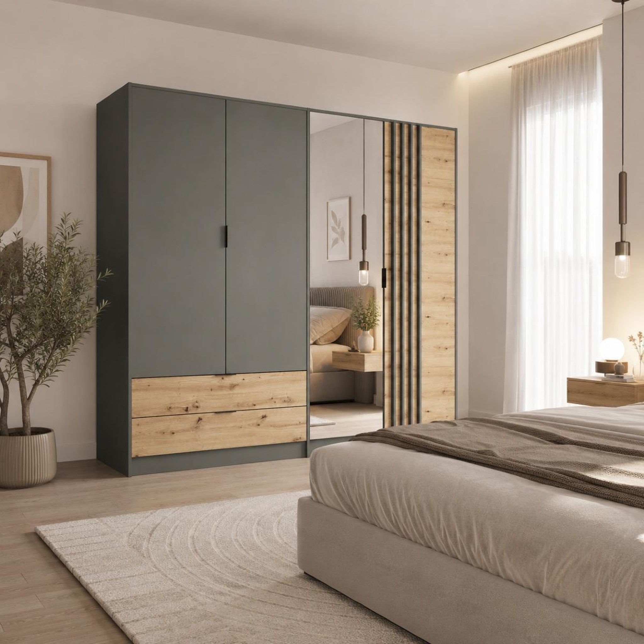 Voir la diapositive 2 : JLC KREATION Armoire adulte moderne avec miroir 220cm murano