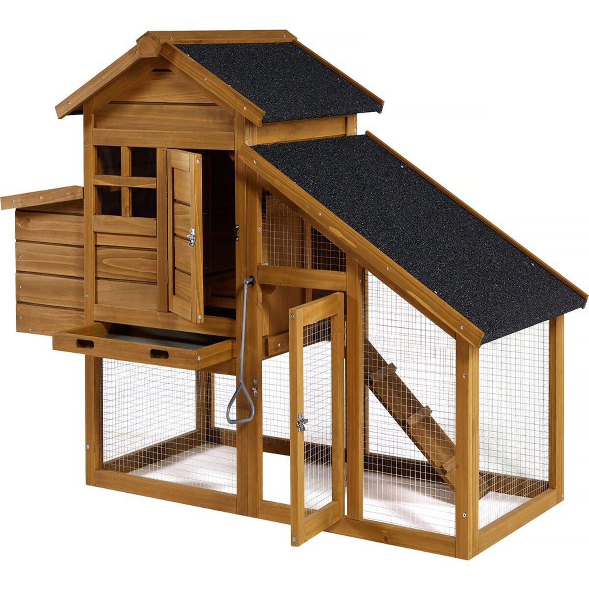 Voir la diapositive 3 : Habitat et Jardin Poulailler avec pondoir en bois  Clochette  - Marron