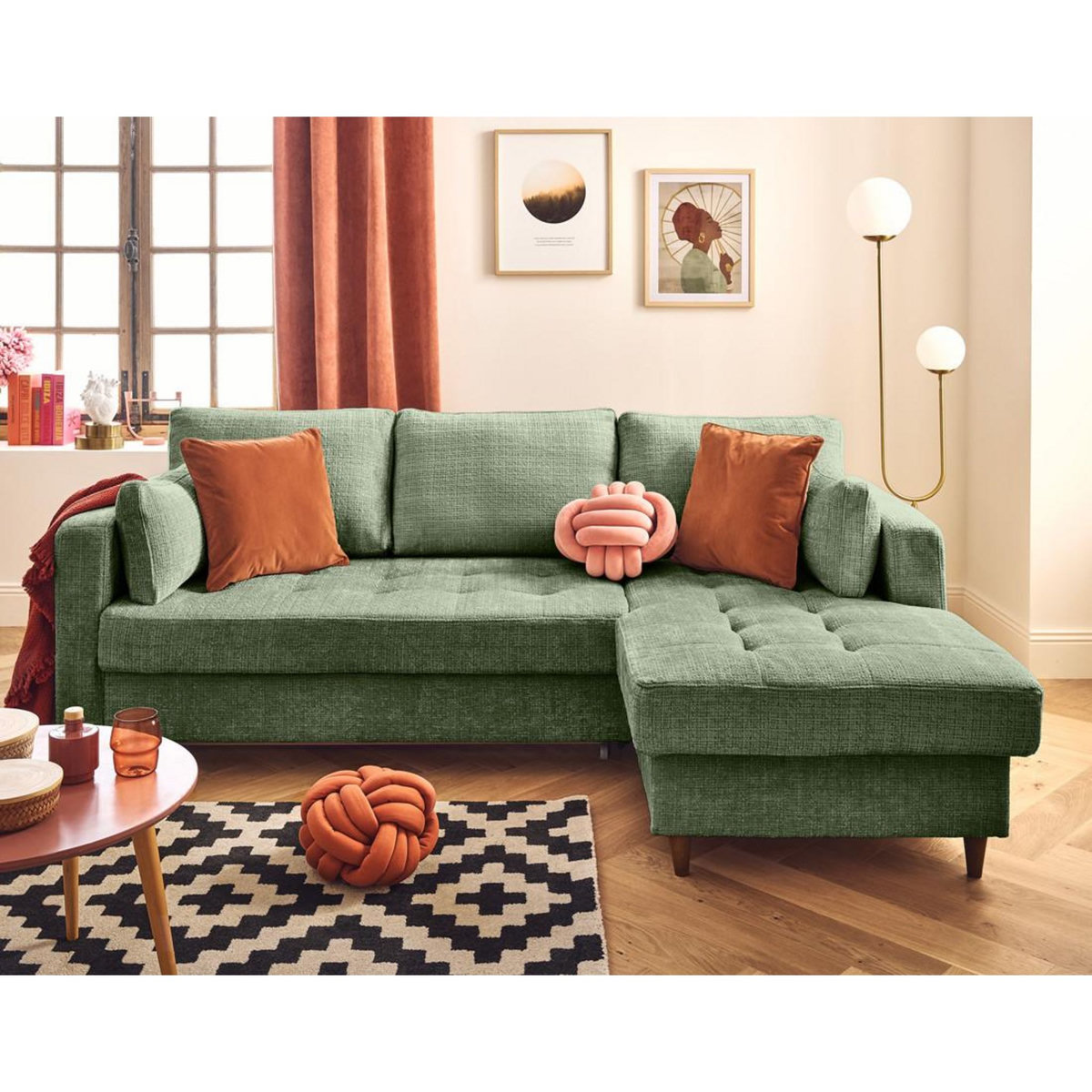 LISA DESIGN Anna - canapé d'angle droit 4 places convertible avec coffre en velours texturé