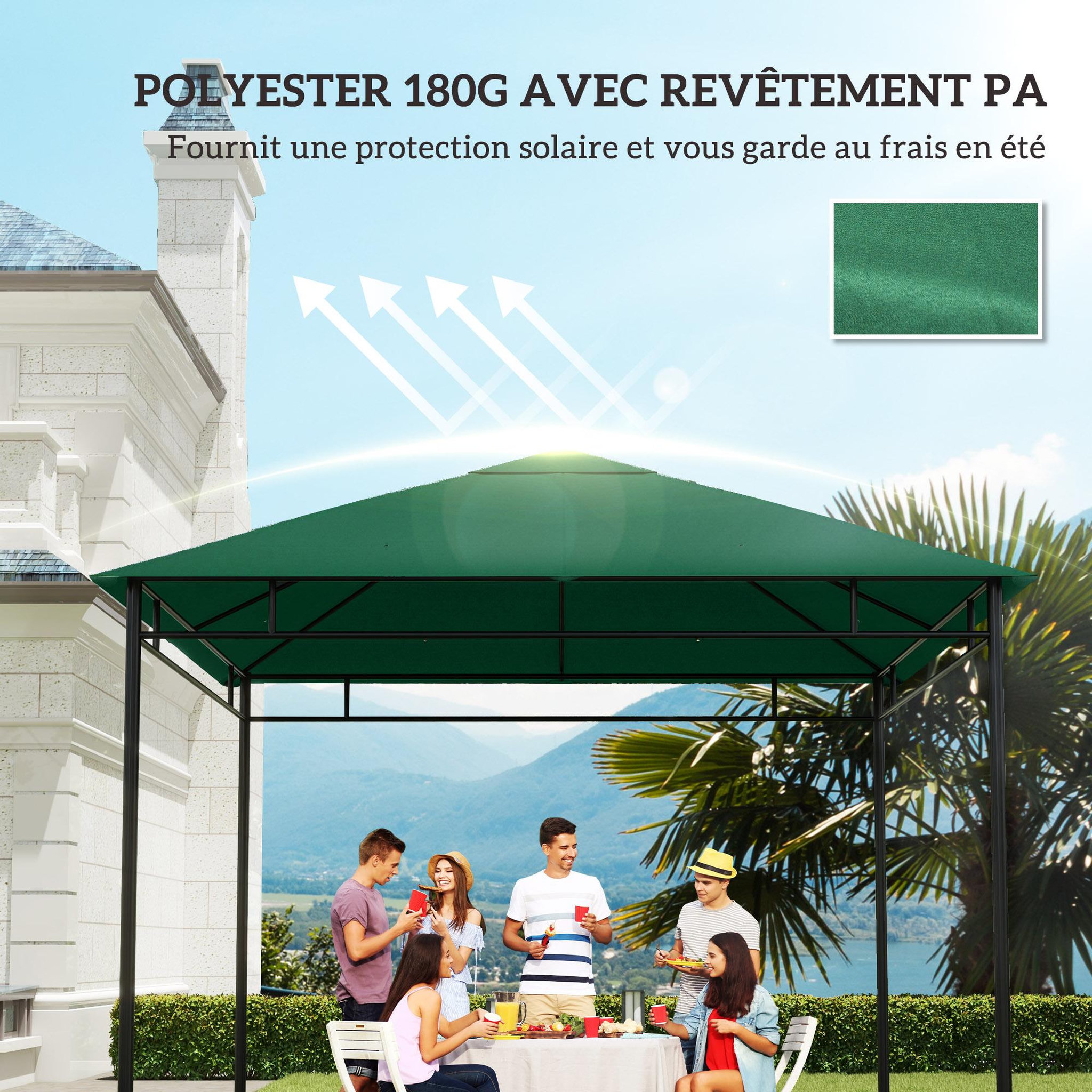 Voir la diapositive 5 : OUTSUNNY Toile de rechange pour pavillon tonnelle tente 3 x 3 m polyester haute densité 180 g/m² revêtement PA anti-UV vert
