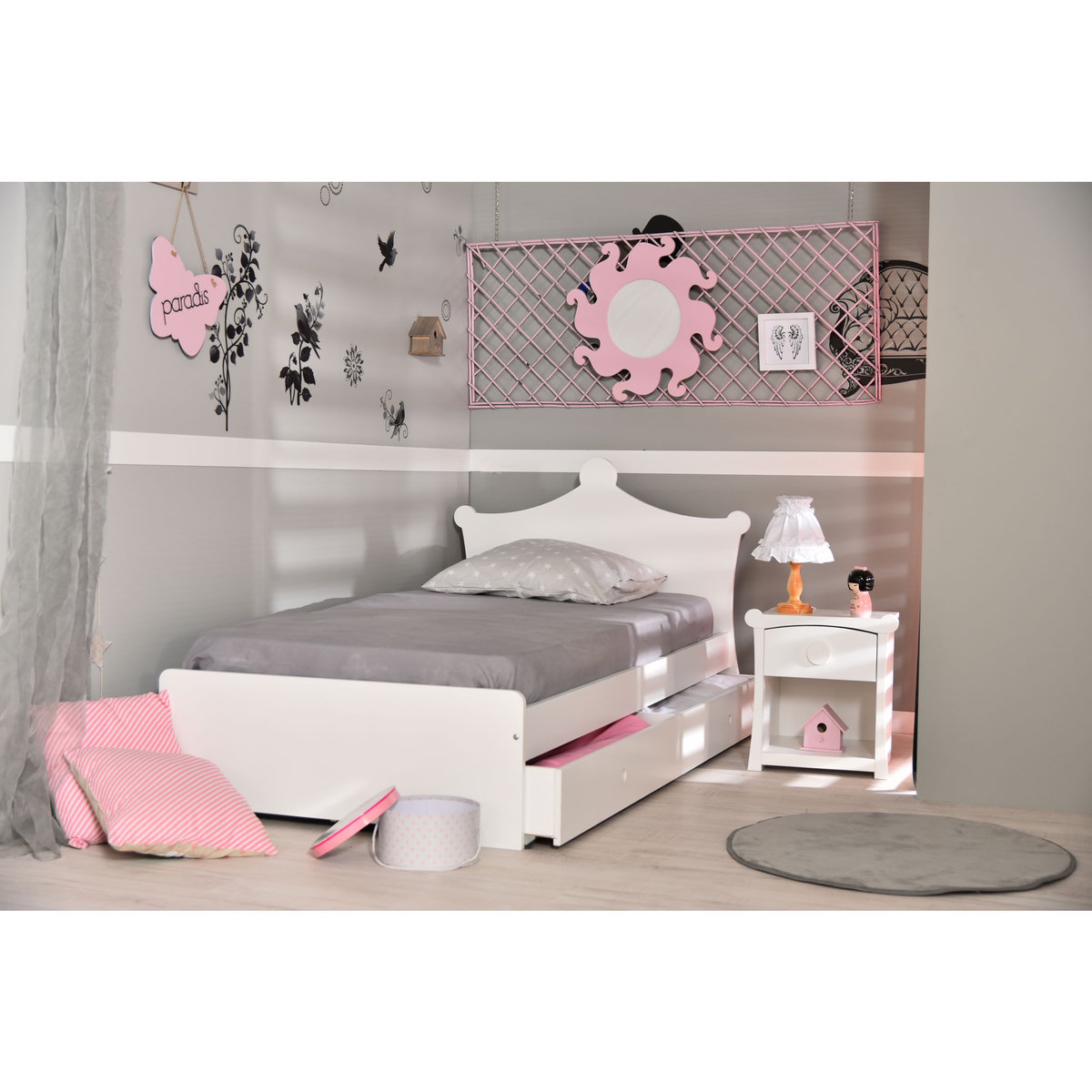 Chambre PRINCESS lit+ chevet+tiroir pas cher - Auchan.fr
