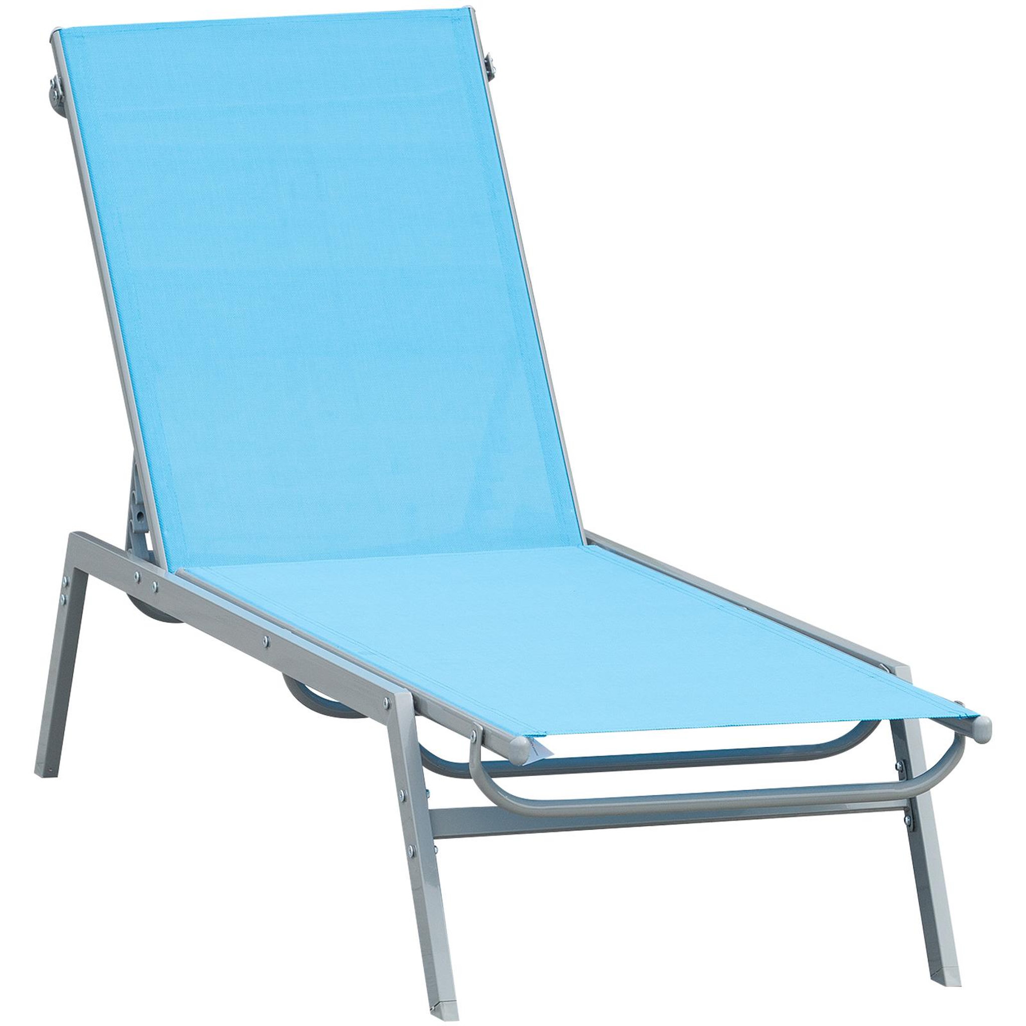 Voir la diapositive 1 : OUTSUNNY Bain de soleil transat - chaise longue - design contemporain - dossier inclinable multi-positions - métal époxy textilène bleu ciel - dim. 170 x 58 x 97 cm