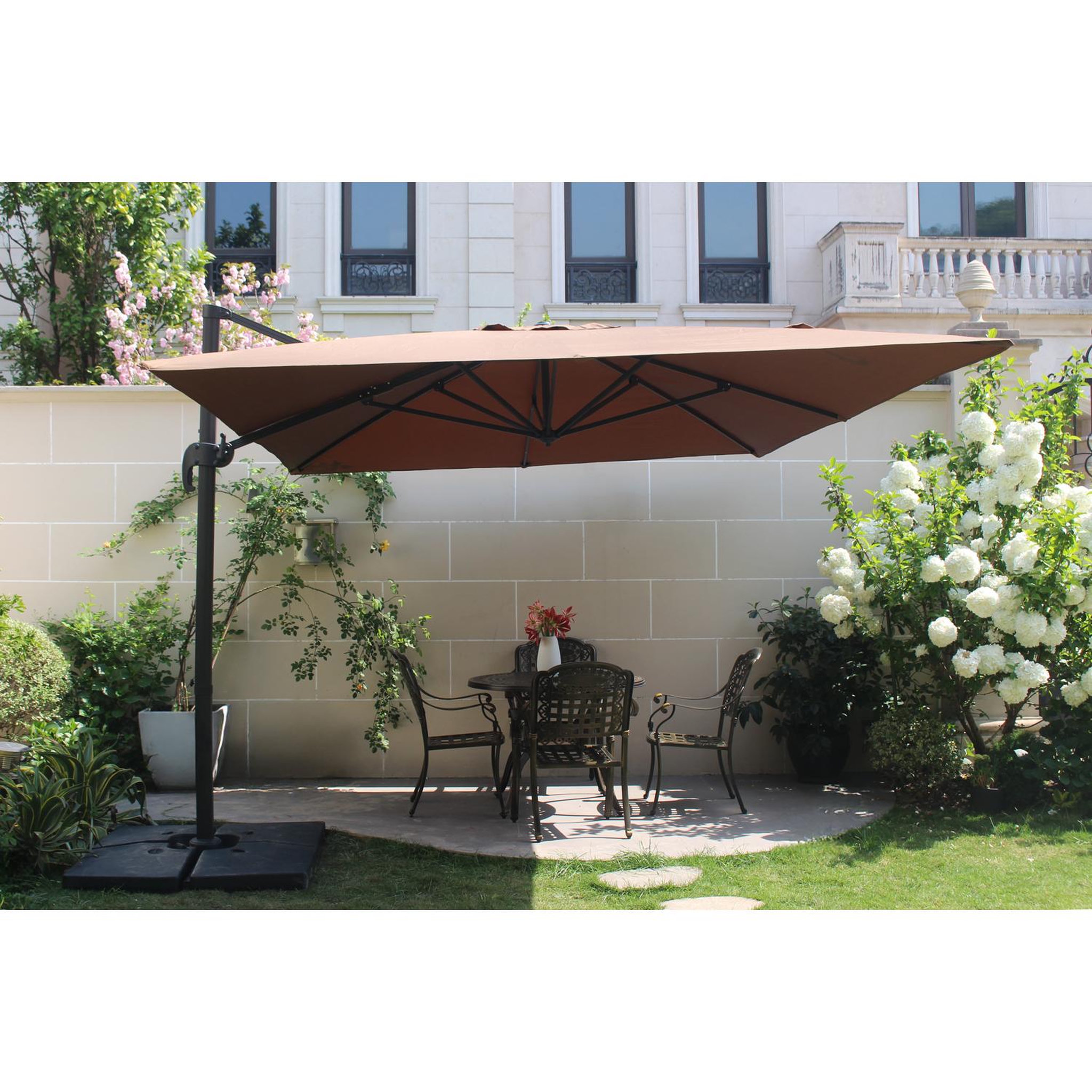 Voir la diapositive 4 : CONCEPT USINE Bundle parasol rectangulaire 3x4m déporté rotatif marron aluminium + housse CESARE
