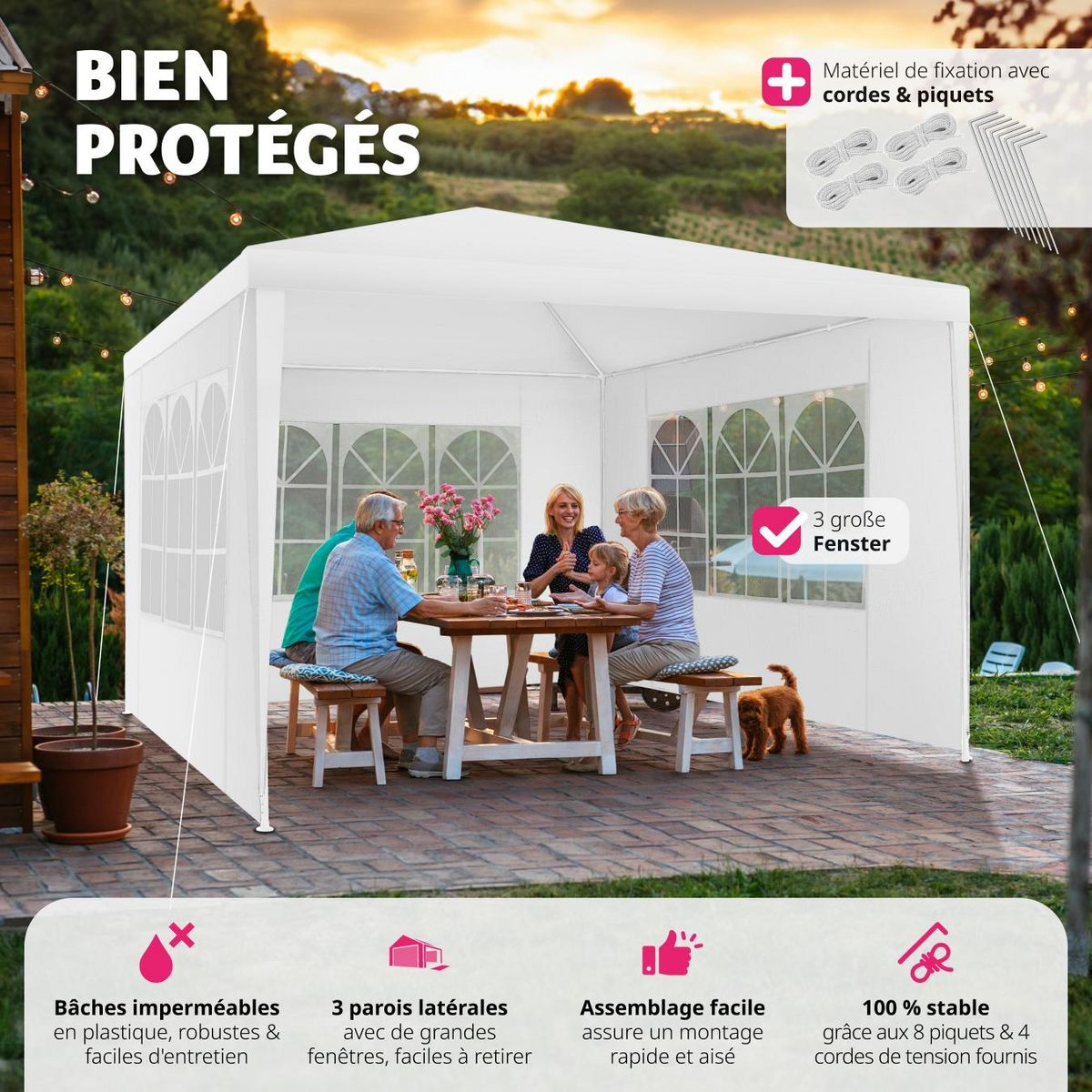 tectake Tonnelle 3 x 3 m blanc