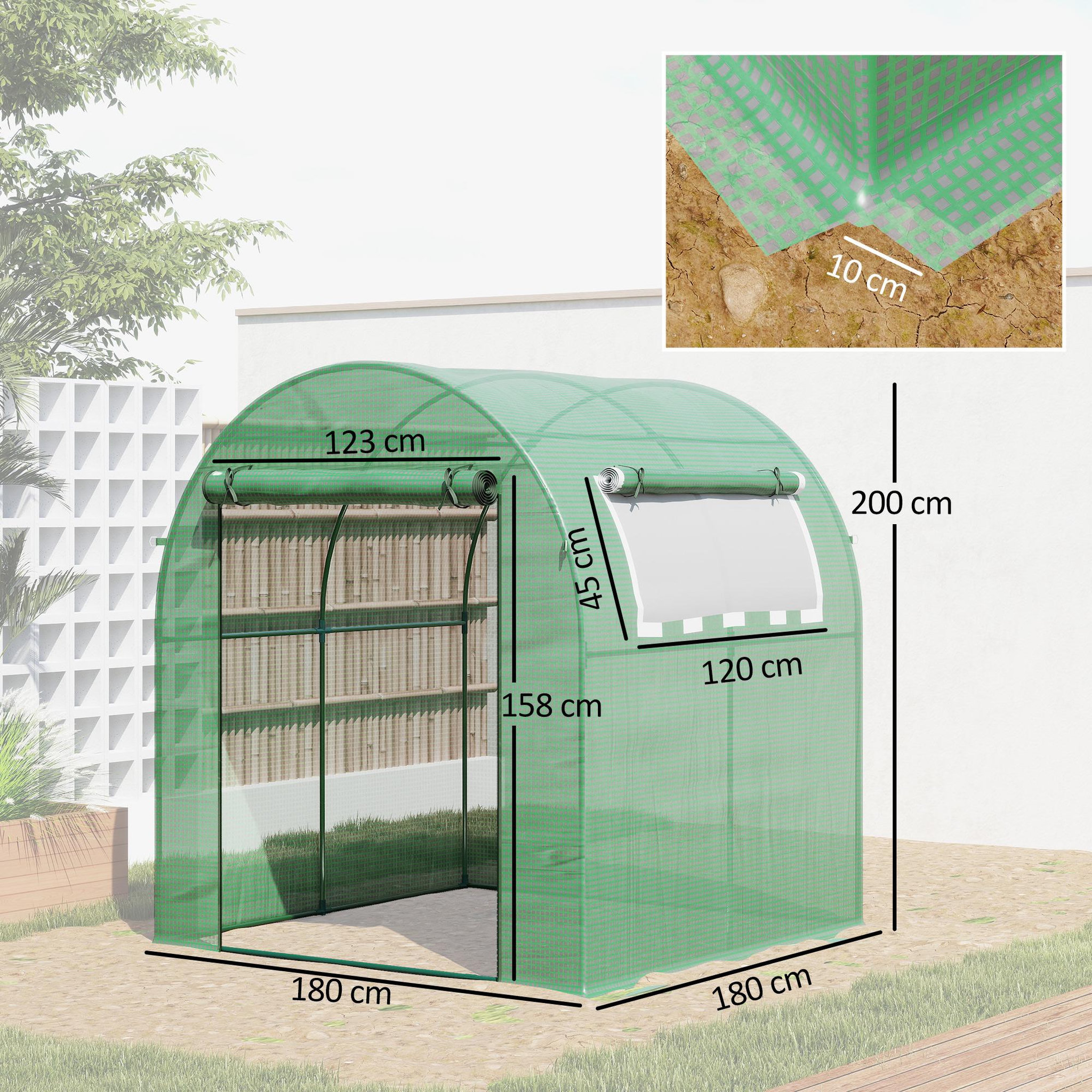 Voir la diapositive 3 : OUTSUNNY Serre tunnel 3,24 m² 2 portes zippées 2 fenêtres maillées acier pe haute densité 135 g/m² vert