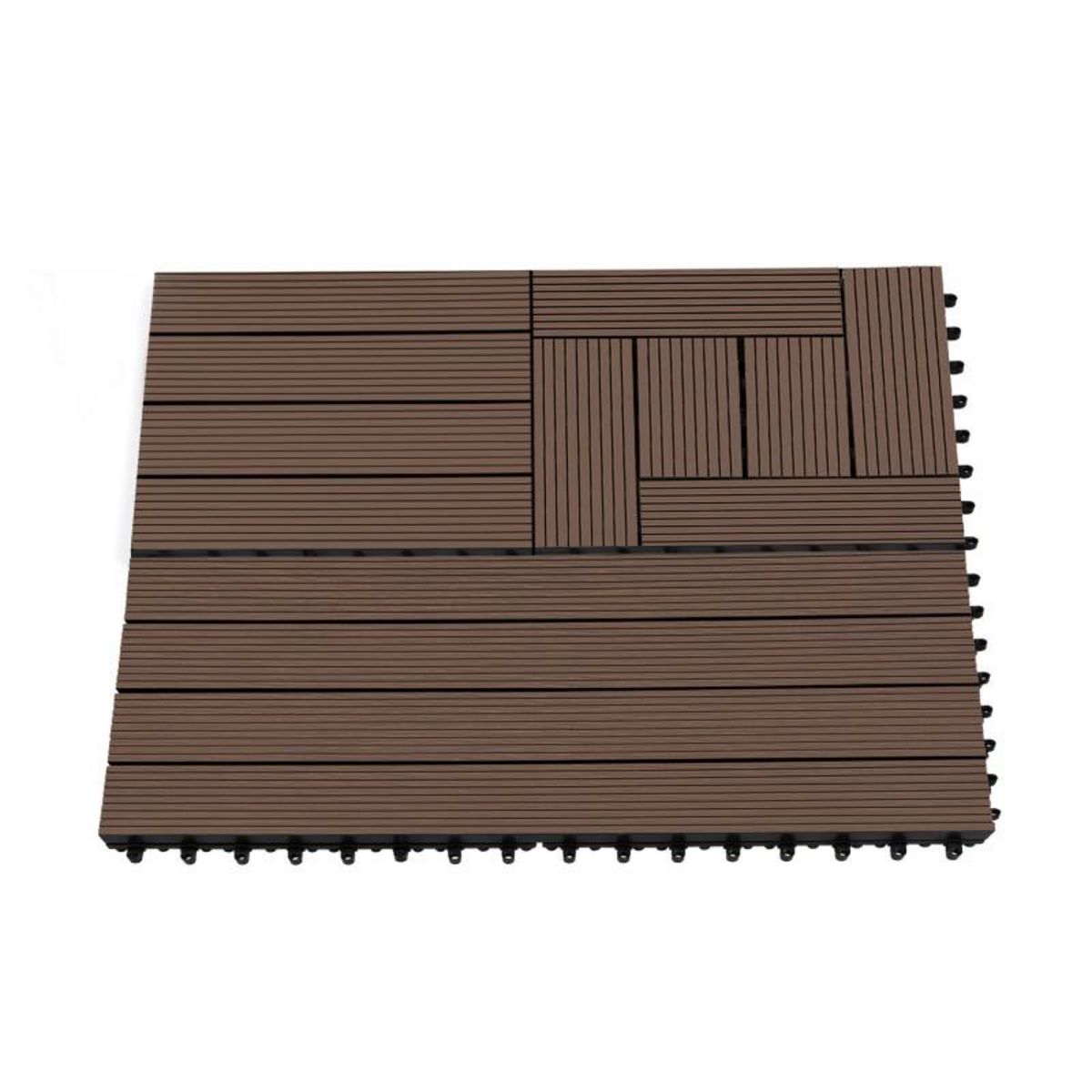 ID MARKET Lot de 5 dalles de terrasse mosaïque WODHY clipsables bois composite taupe 30 x 30 cm
