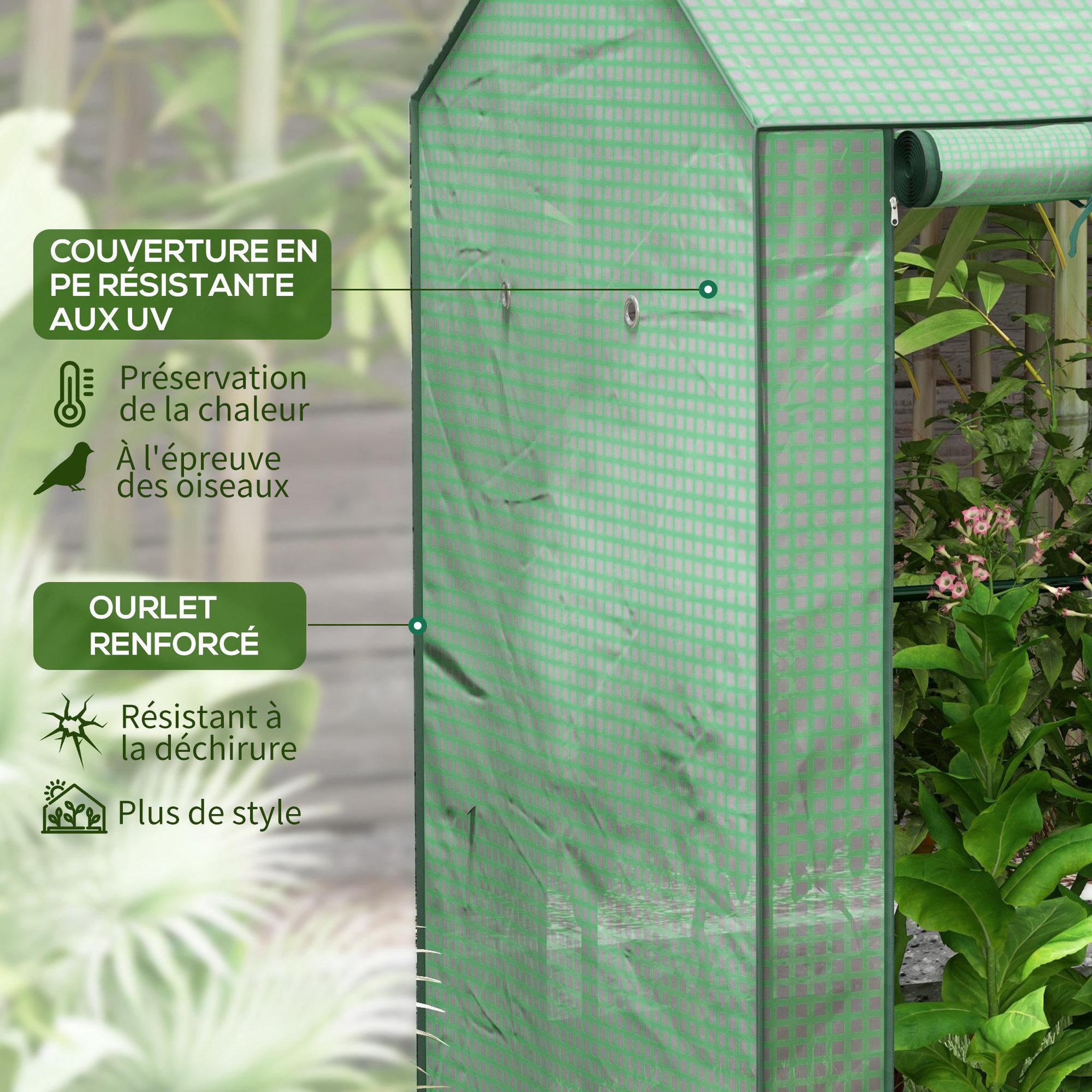Voir la diapositive 6 : OUTSUNNY Serre de jardin avec 2 espaces et 2 portes enroulables - 0,8 m² serre à tomates dim. 1l x 0,8l x 1,5h m, acier et pe haute densité