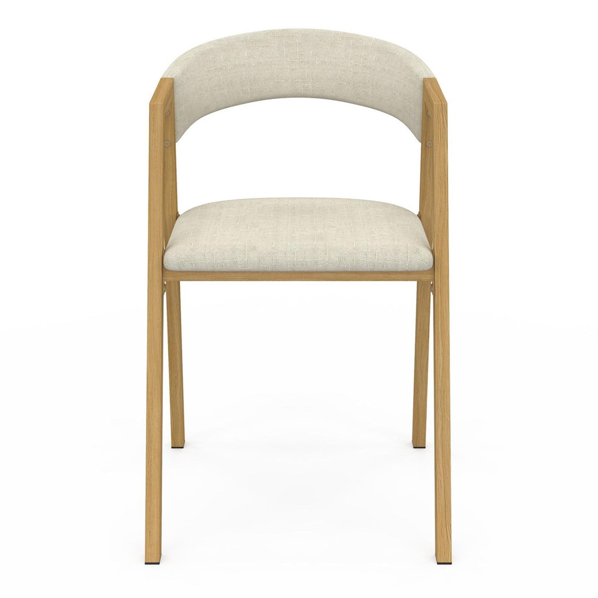 ID MARKET Lot de 4 chaises CAMILLE en métal effet bois et tissu beige avec accoudoirs