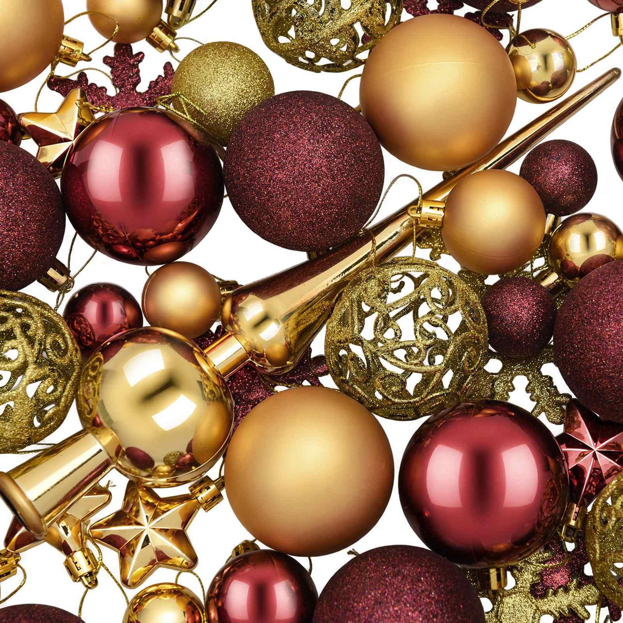 Voir la diapositive 6 : VIDAXL Ensemble de boules de Noël 111 pc Or et rouge bordeaux