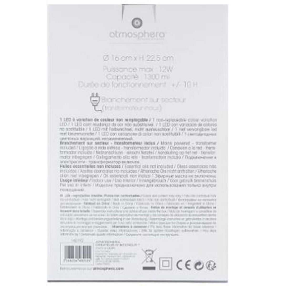 ATMOSPHERA Diffuseur d'Huiles Essentielles LED  Arlie  22cm Blanc