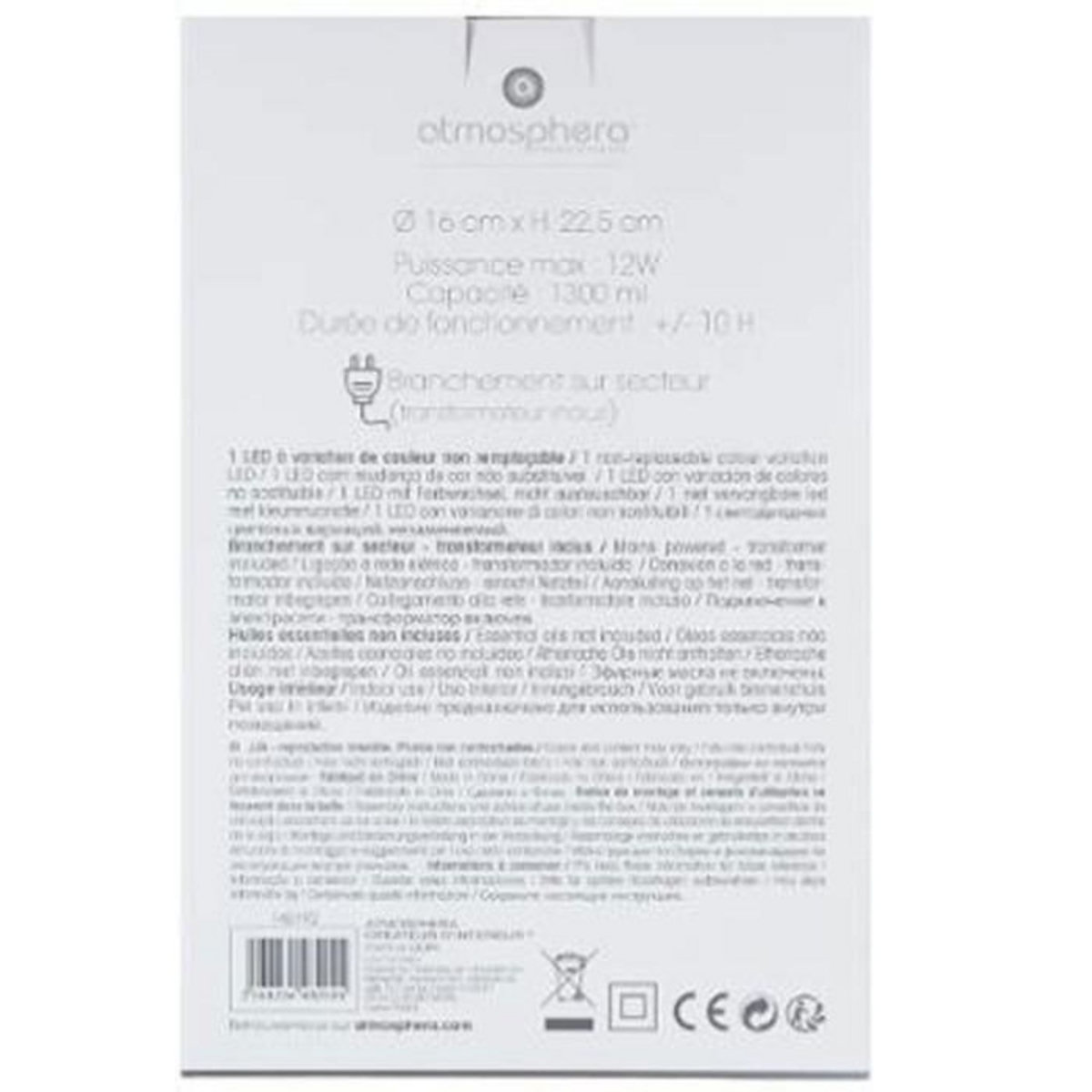 ATMOSPHERA Diffuseur d'Huiles Essentielles LED  Arlie  22cm Blanc