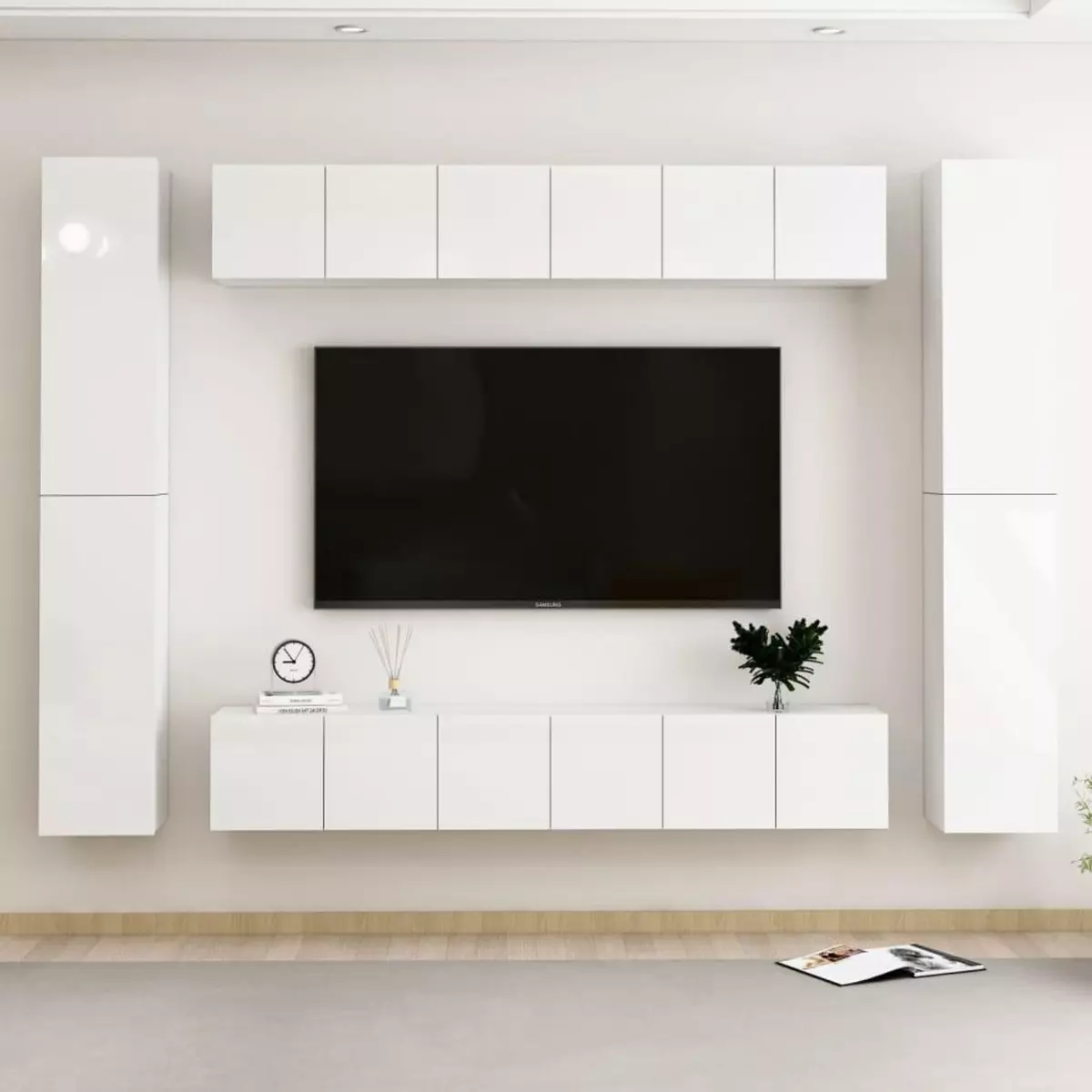 VIDAXL Ensemble de meubles TV 10 pcs Blanc brillant Agglomere