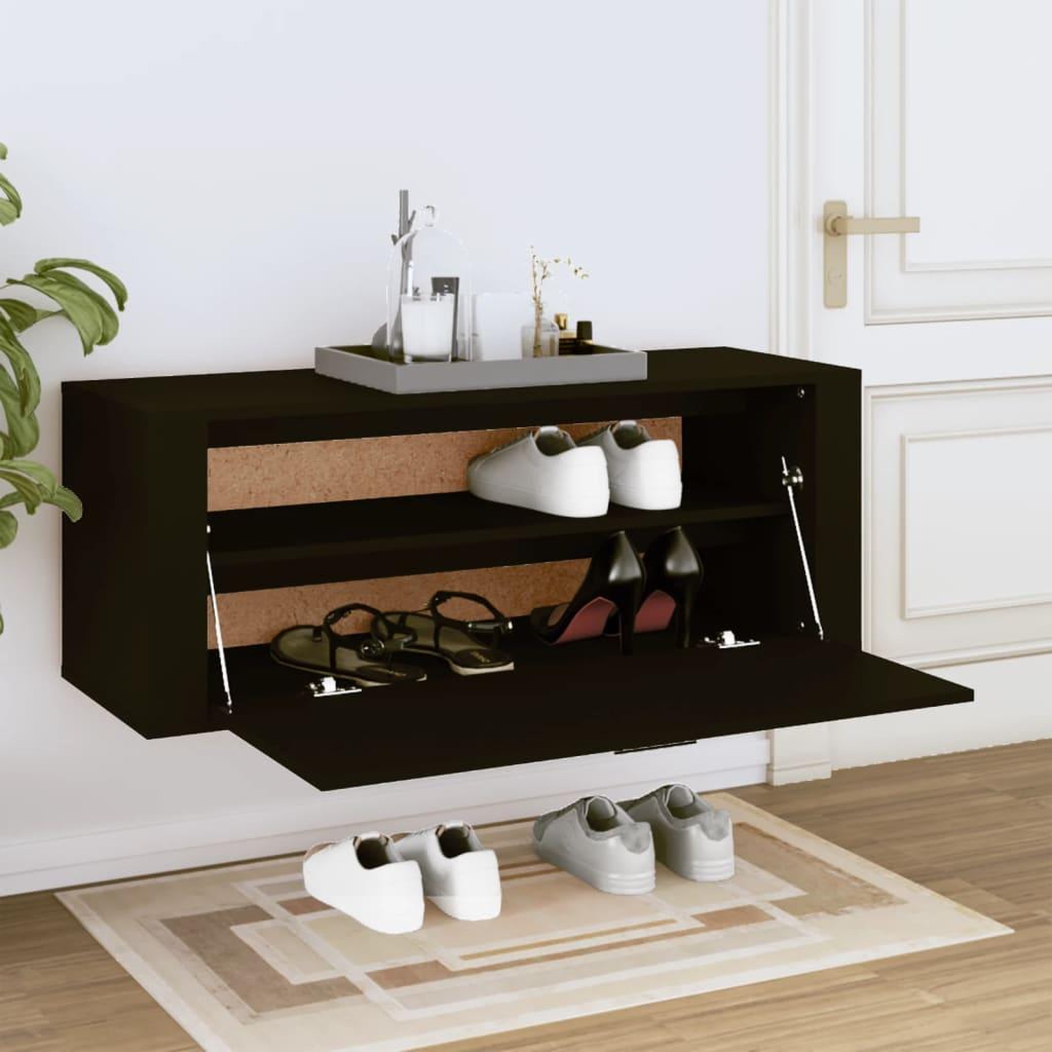 Voir la diapositive 3 : VIDAXL Armoire a chaussures murale Noir 100x35x38 cm Bois d'ingenierie
