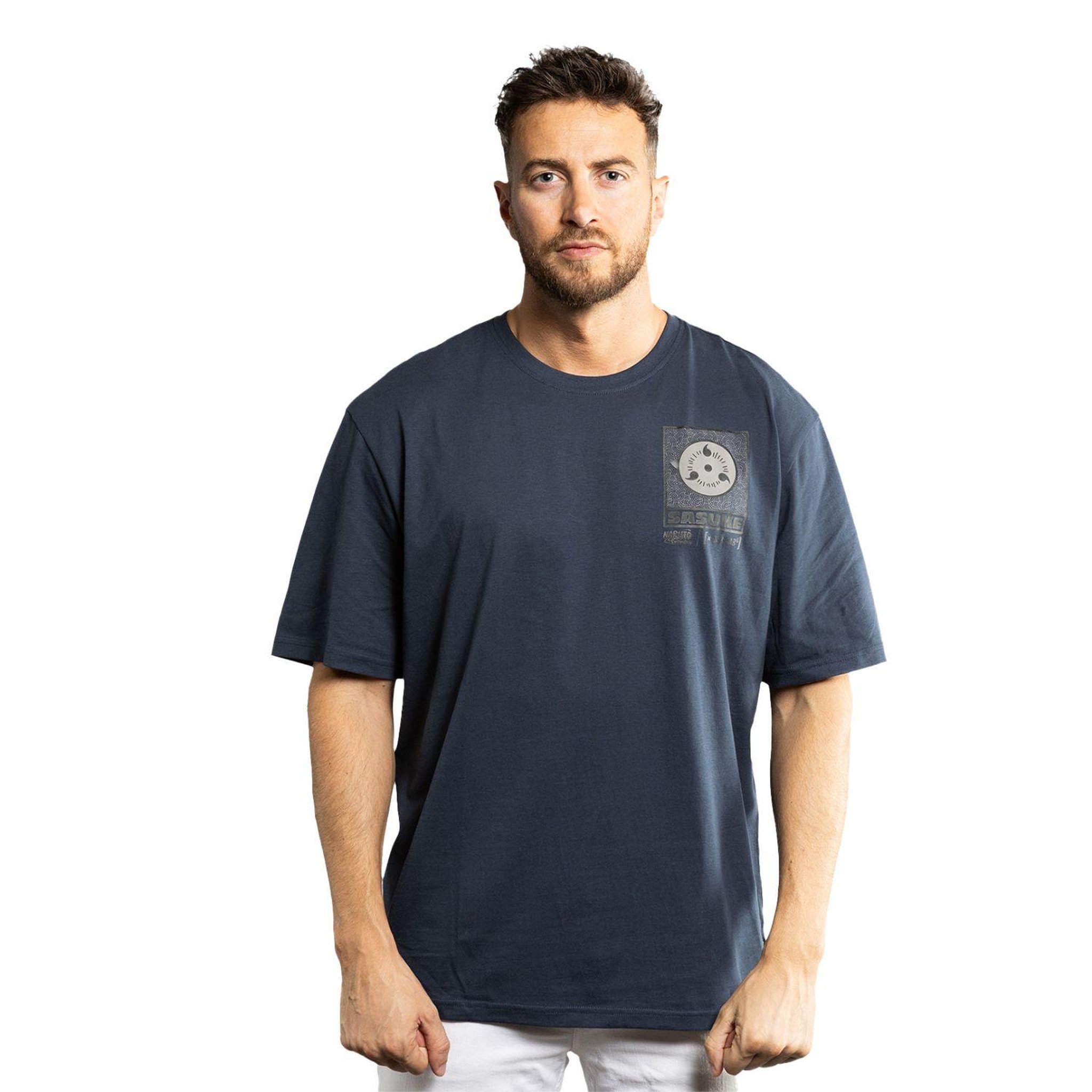 CAPSLAB T-shirt homme relax fit avec print naruto shippuden sasuke. Coloris disponibles : Bleu