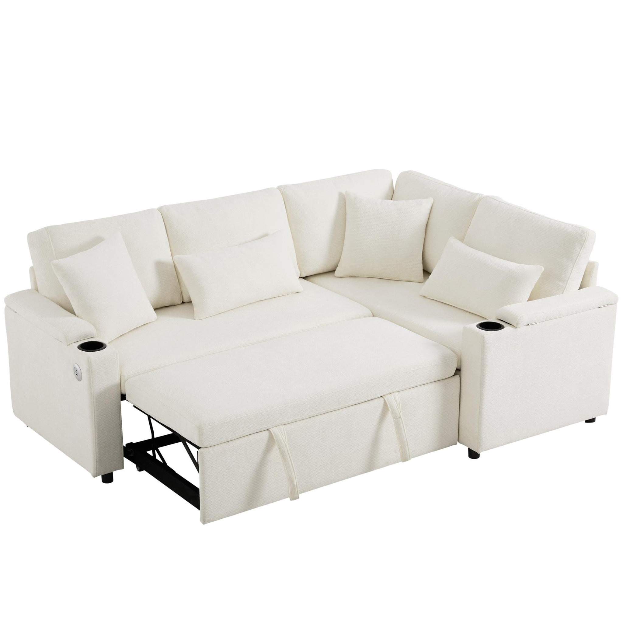 Voir la diapositive 1 : MERAX Canapé d'angle droit convertible 4 places tissu coffre de rangement