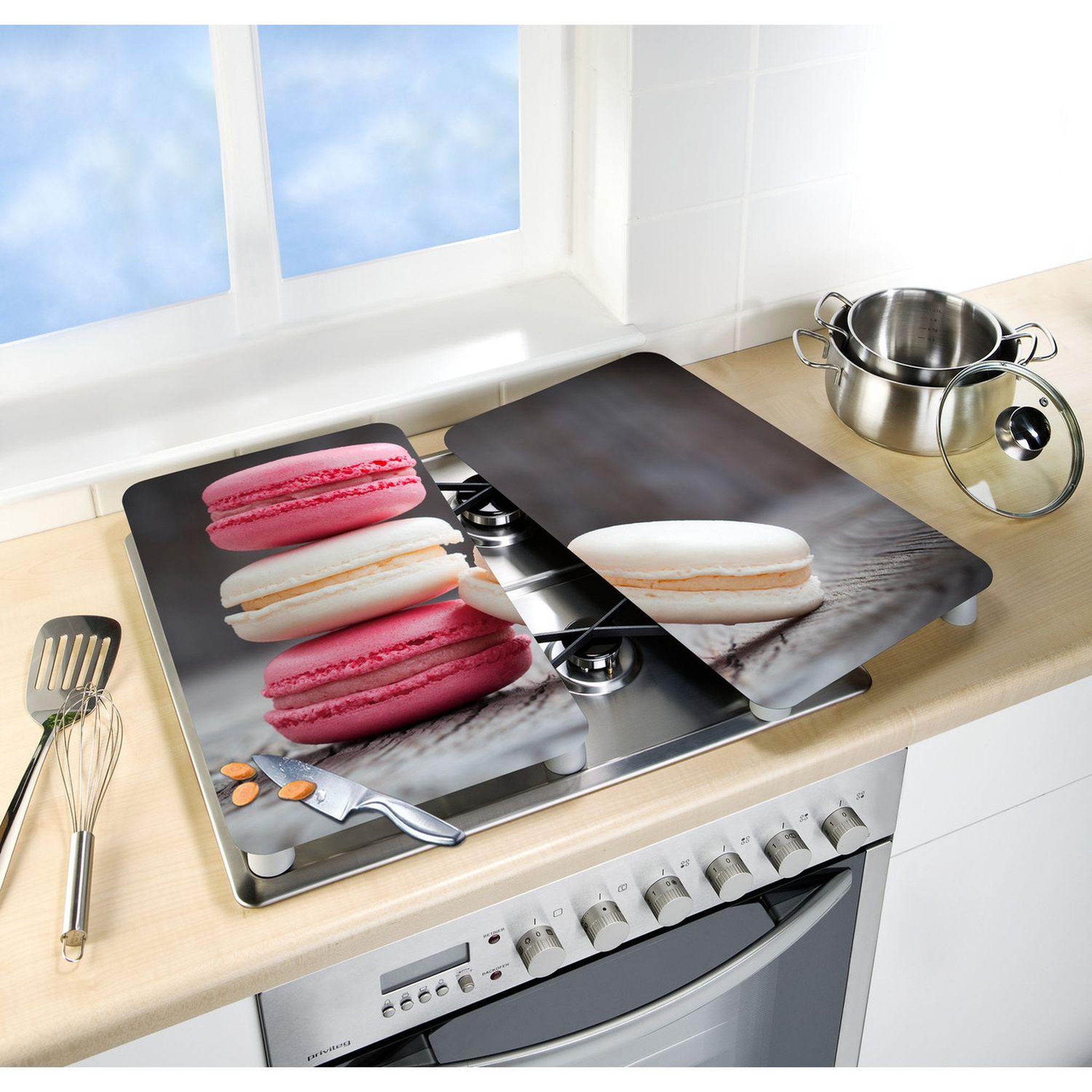 Voir la diapositive 2 : Wenko 2 Couvre-plaques universel Macarons - 30 x 52 cm - Gris