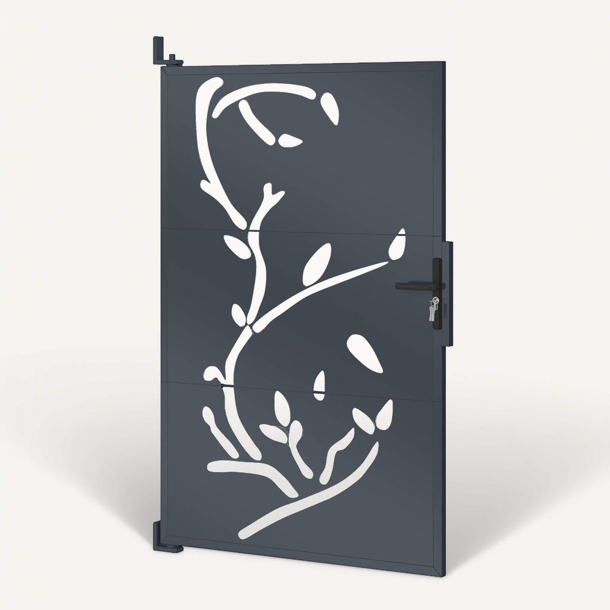 Voir la diapositive 6 : ID MARKET Portillon 100 x 160 cm en acier gris anthracite avec motifs flower