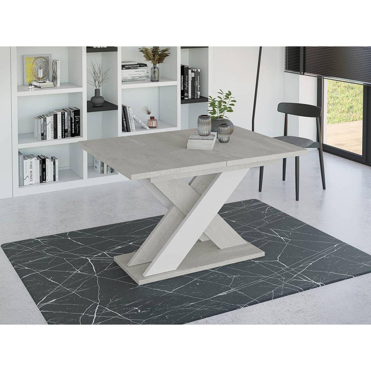BEST MOBILIER Tosca - table à manger extensible - gris et blanc - 4 à 6 personnes