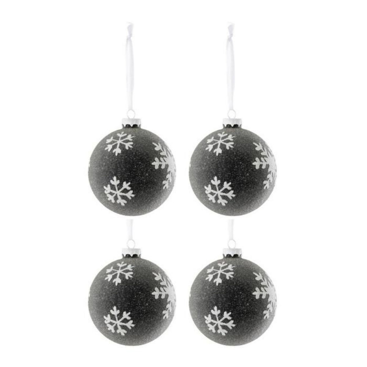 Paris Prix Lot de 4 Boules de Noël  Flocon  10cm Gris Foncé