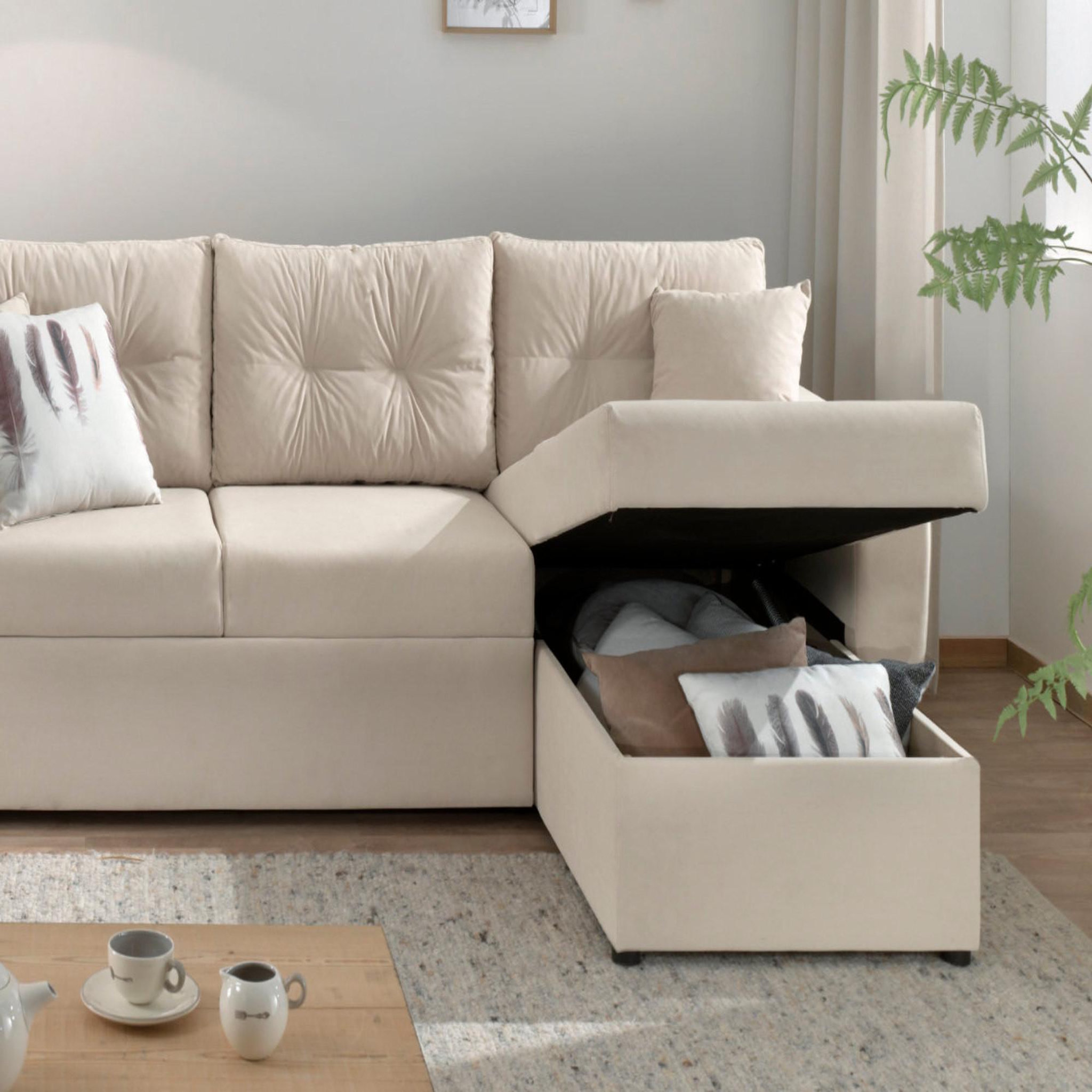 Voir la diapositive 4 : BEST MOBILIER Astoria - canapé d'angle réversible - convertible avec coffre - style contemporain- 4 places