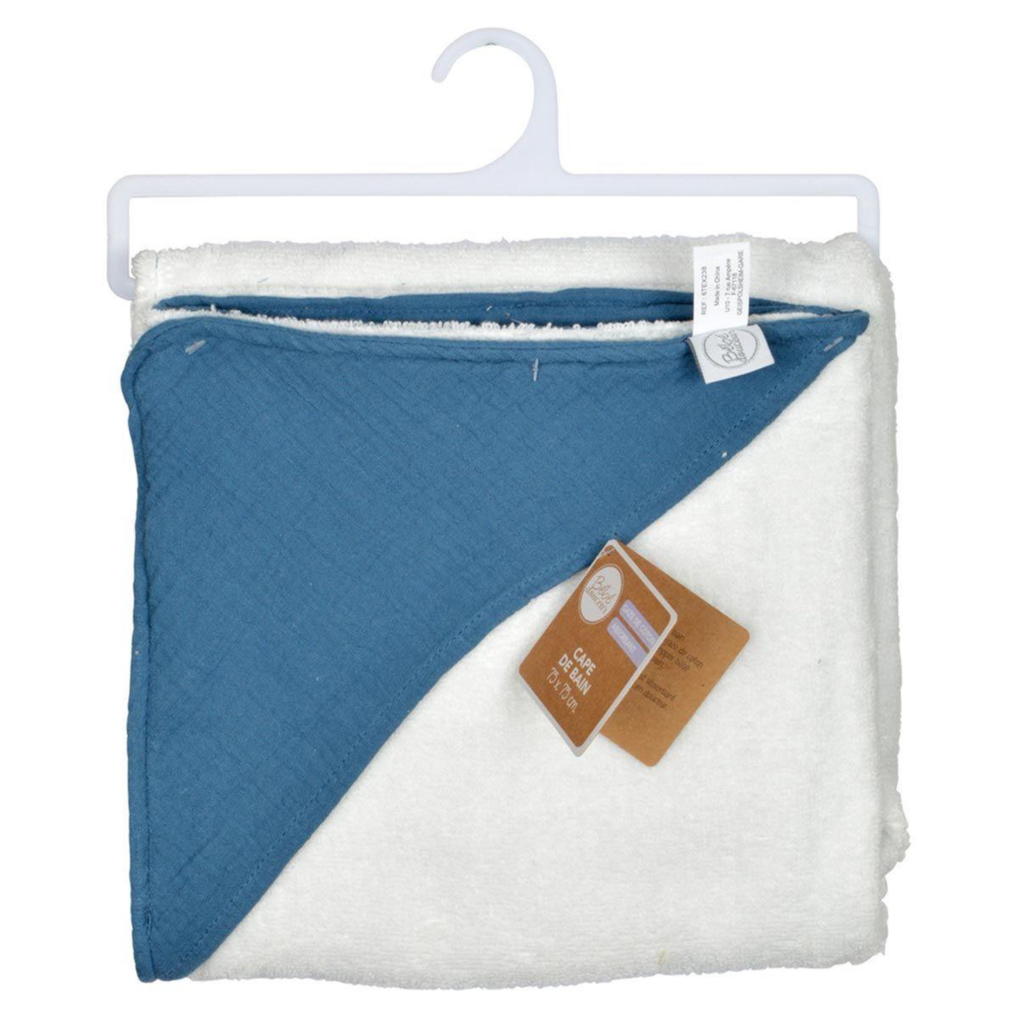 Voir la diapositive 2 : BEBE DOUCEUR Cape de bain bébé  absorbant  75x75cm bleu foncé