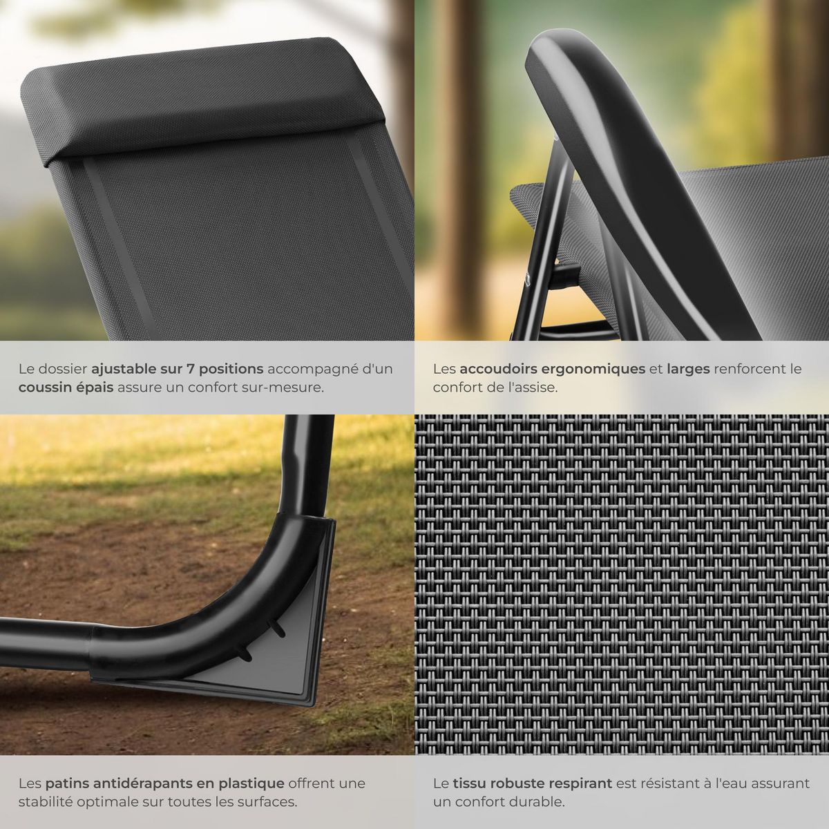 tectake Chaise de camping pliable gris anthracite Ensemble de 2