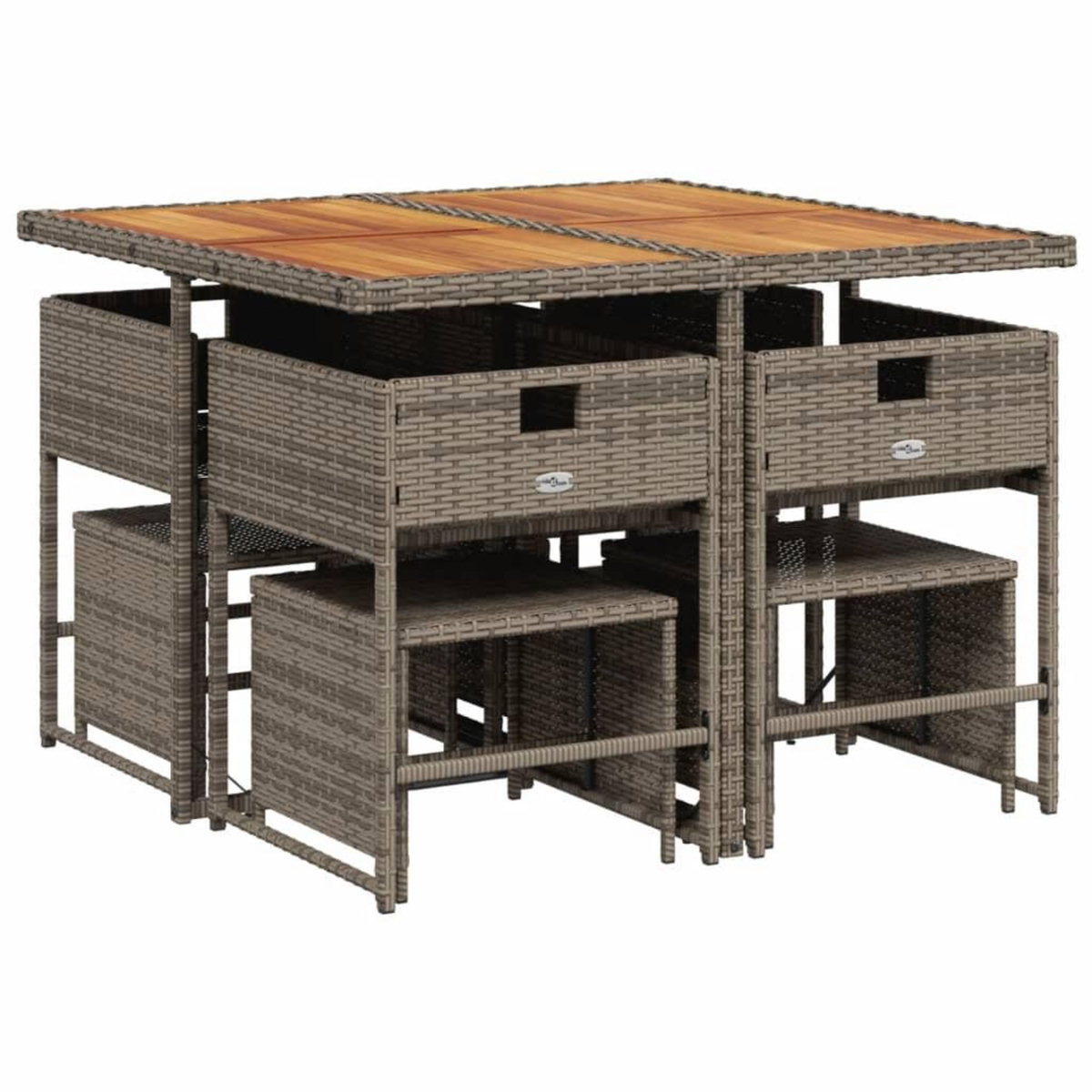 VIDAXL Ensemble a manger de jardin 9 pcs coussins gris resine tressee