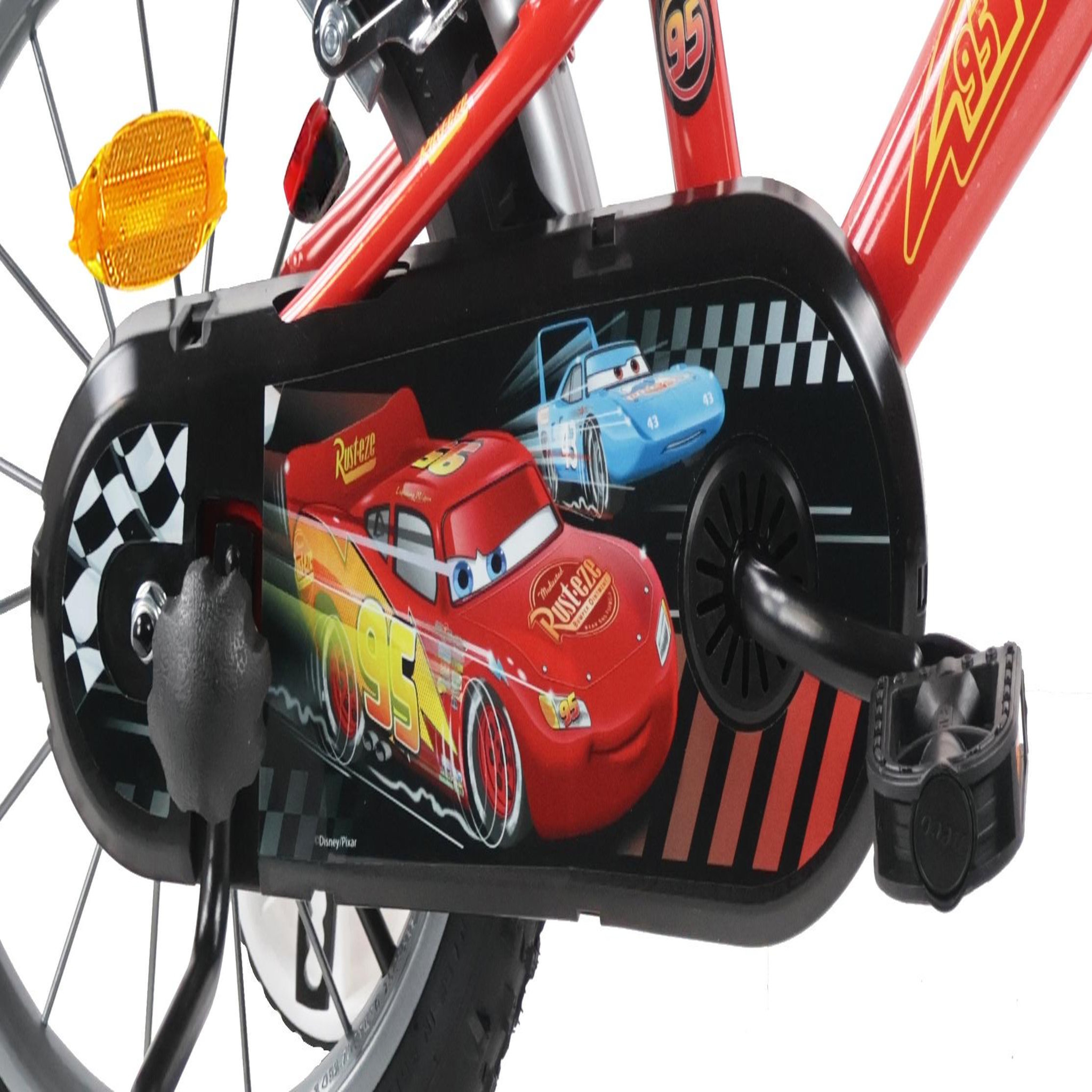 Voir la diapositive 6 : Disney Cars Vélo enfant 14'' CARS / DISNEY pour enfant de 90 à 110 cm avec 2 freins, plaque avant décorative, bidon arrière et stabilisateurs
