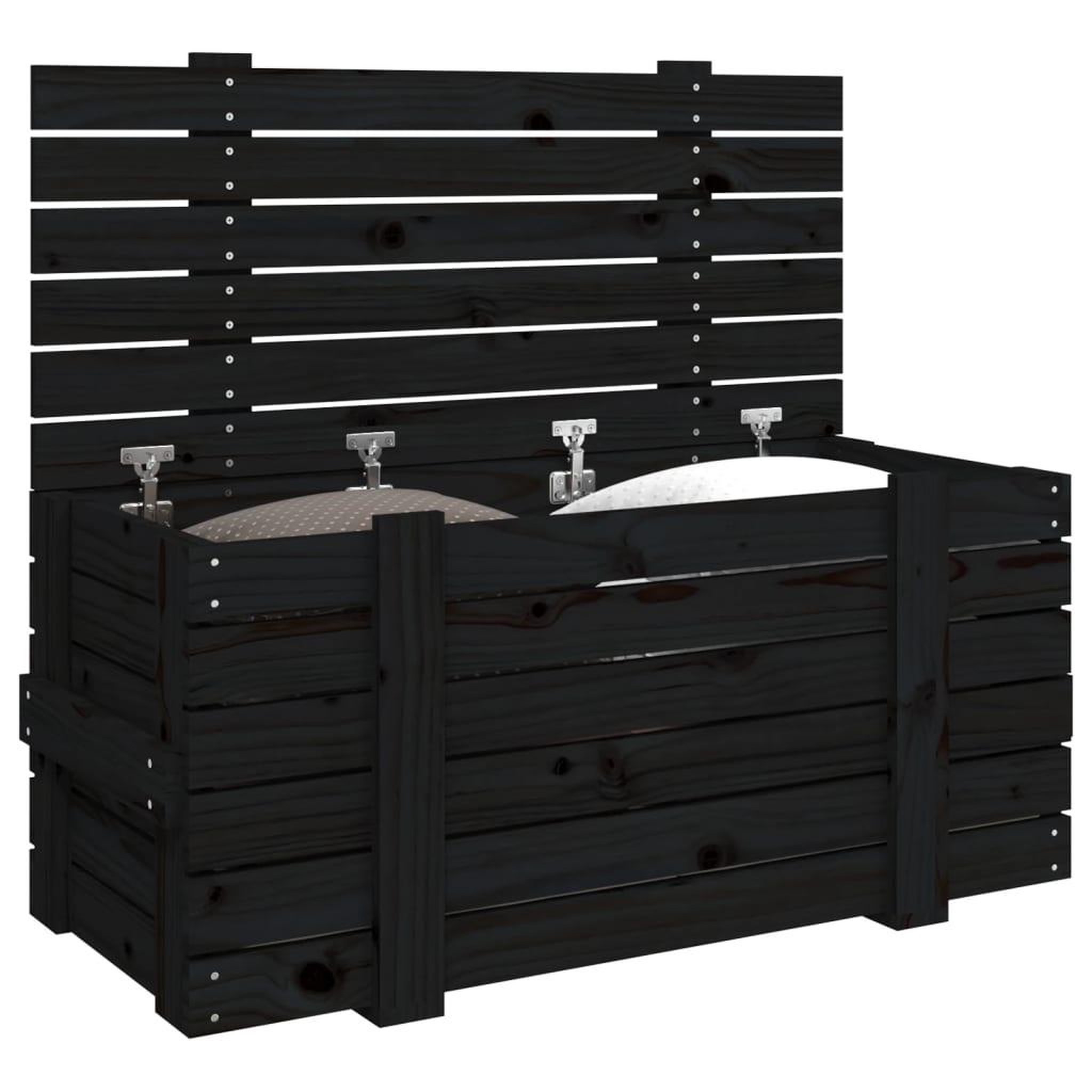 Voir la diapositive 4 : VIDAXL Boîte de rangement Noir 91x40,5x42 cm Bois massif de pin