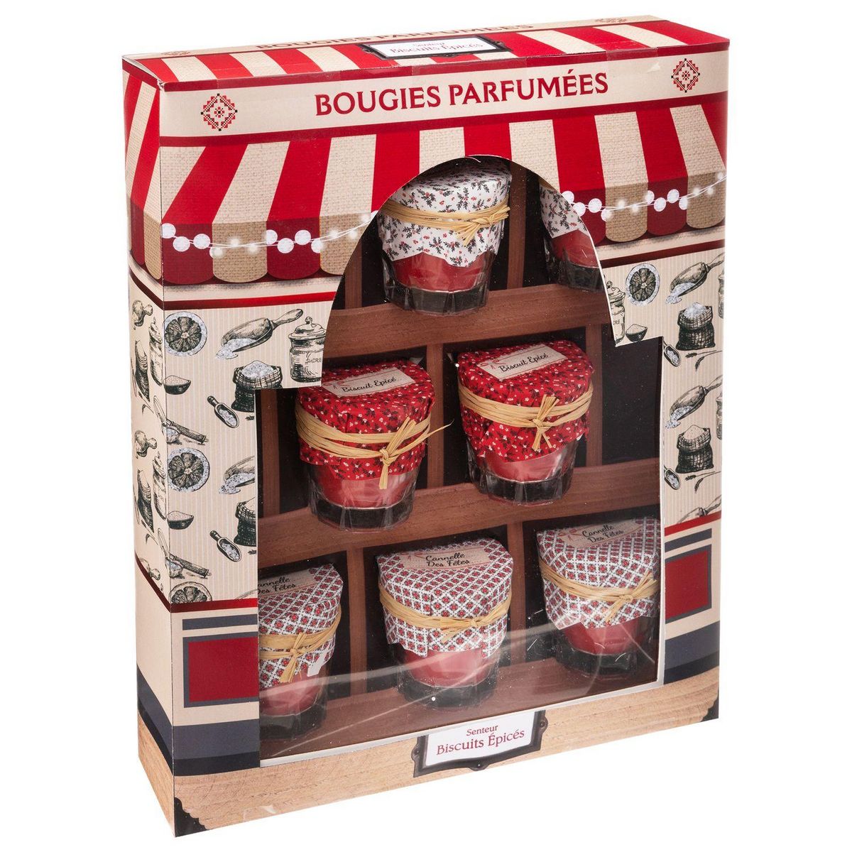 FEERIC LIGHT & CHRISTMAS Lot de 8 bougies parfumées, effet pot de confiture - Hauteur 5,50 cm - Rouge