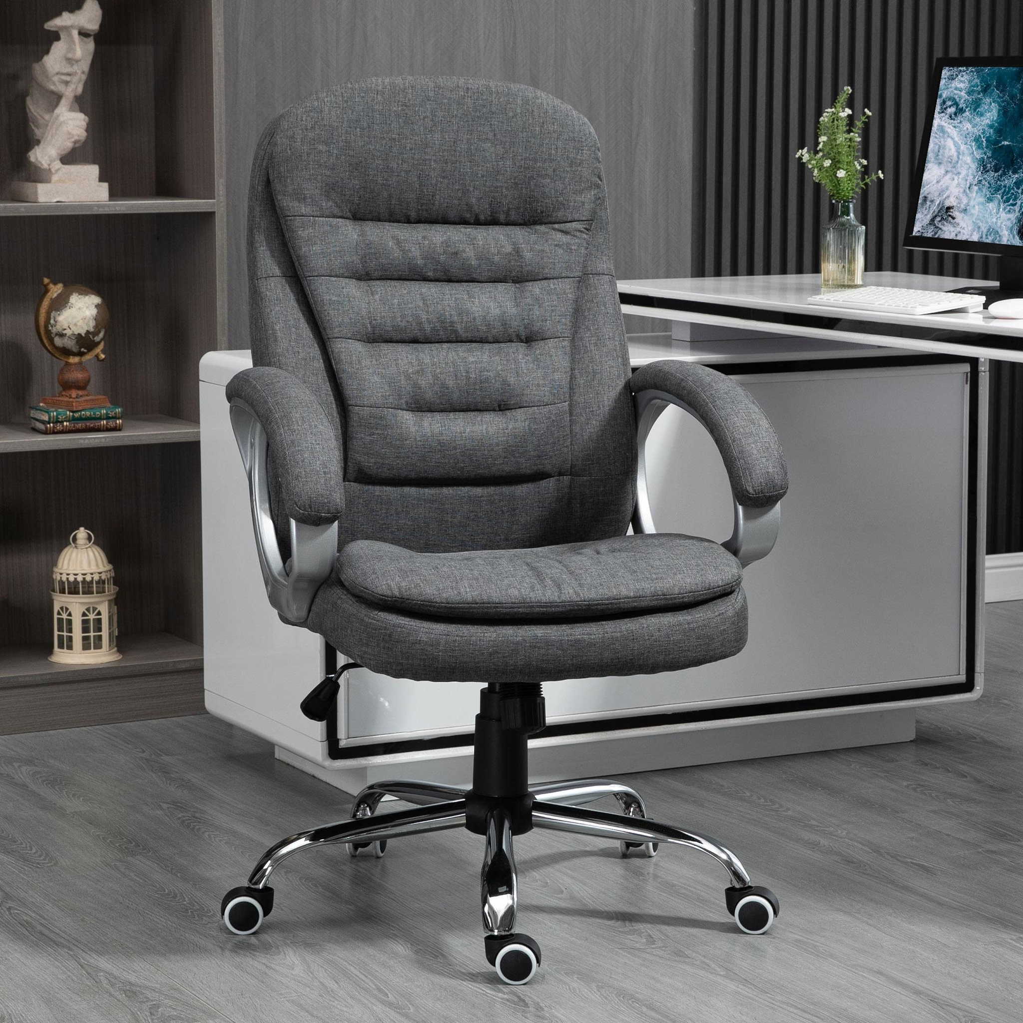 Voir la diapositive 2 : HOMCOM Fauteuil de bureau manager chaise de bureau ergonomique double coussin réglable roulettes toile lin gris foncé