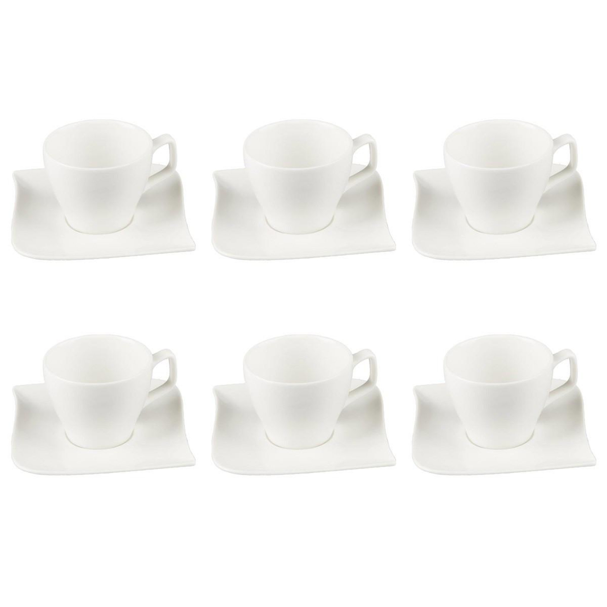 SECRET DE GOURMET Lot de 6 tasses à café & soucoupe  vague  12cm blanc