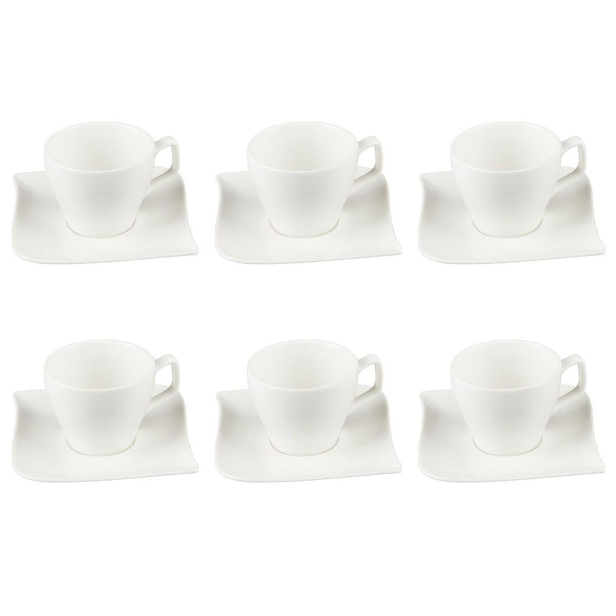 SECRET DE GOURMET Lot de 6 Tasses à Café & Soucoupe  Vague  12cm Blanc