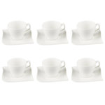 SECRET DE GOURMET Lot de 6 Tasses à Café & Soucoupe  Vague  12cm Blanc