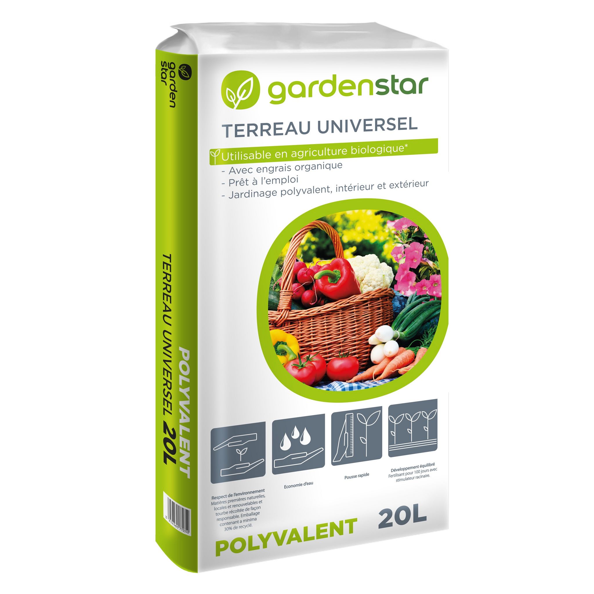 GARDENSTAR Terreau universel utilisable en culture biologique - 20L