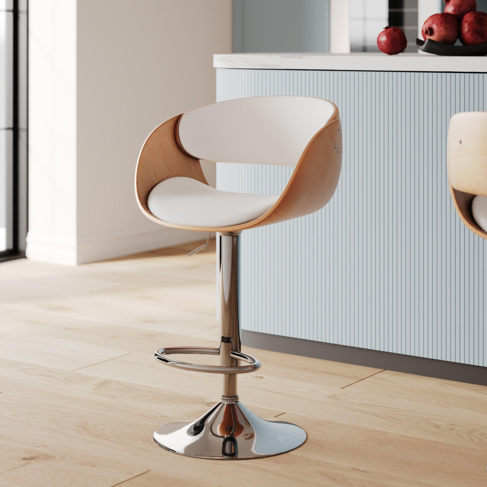 Voir la diapositive 2 : MAISON PAVANE Chaise de bar réglable en cuir synthétique blanc 62,5/83,5 cm-adelmar