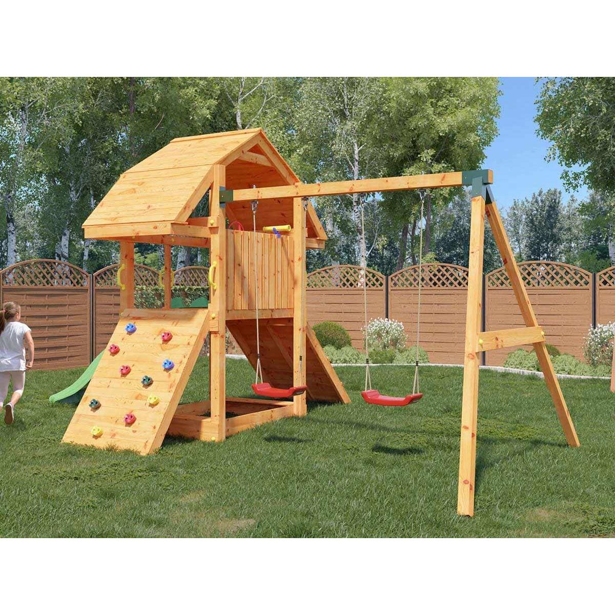 Fungoo Aire de jeux Buffalo avec balançoire double - Fungoo