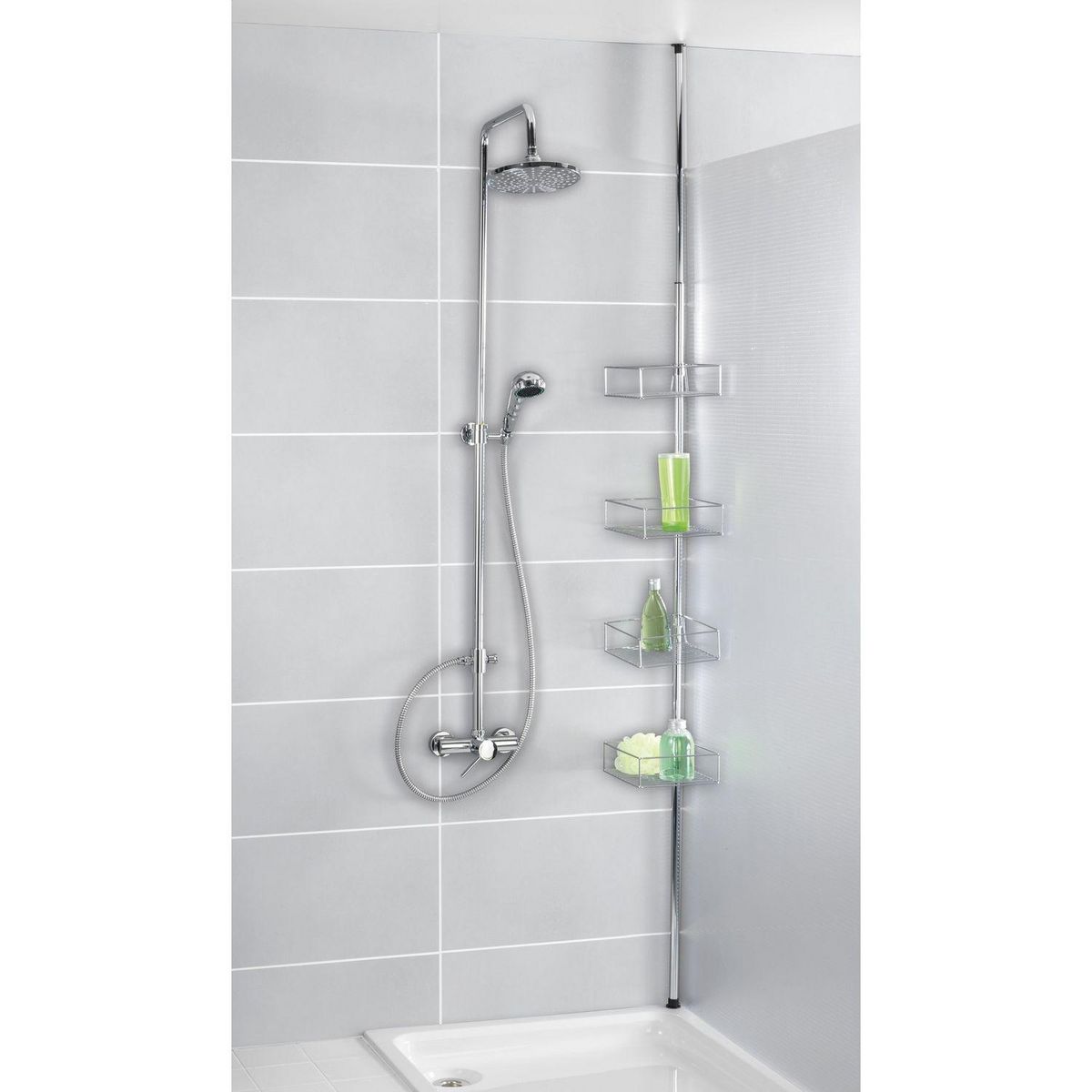 Wenko Etagère de douche extensible en acier 4 tablettes - H.65/275cm - Argent