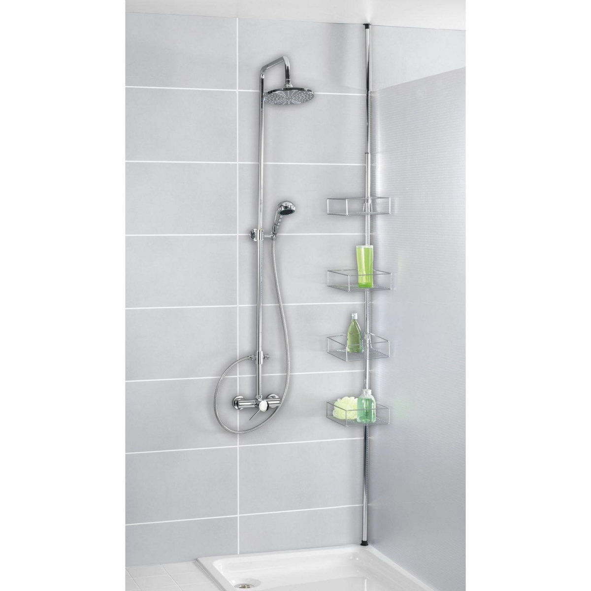 Wenko Etagère de douche extensible en acier 4 tablettes - H.65/275cm - Argent
