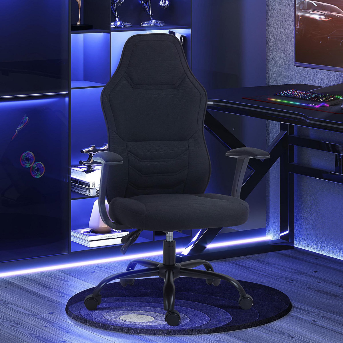 HOMCOM Fauteuil gamer ergonomique - chaise de bureau gaming - réglable - dossier inclinable - tissu noir