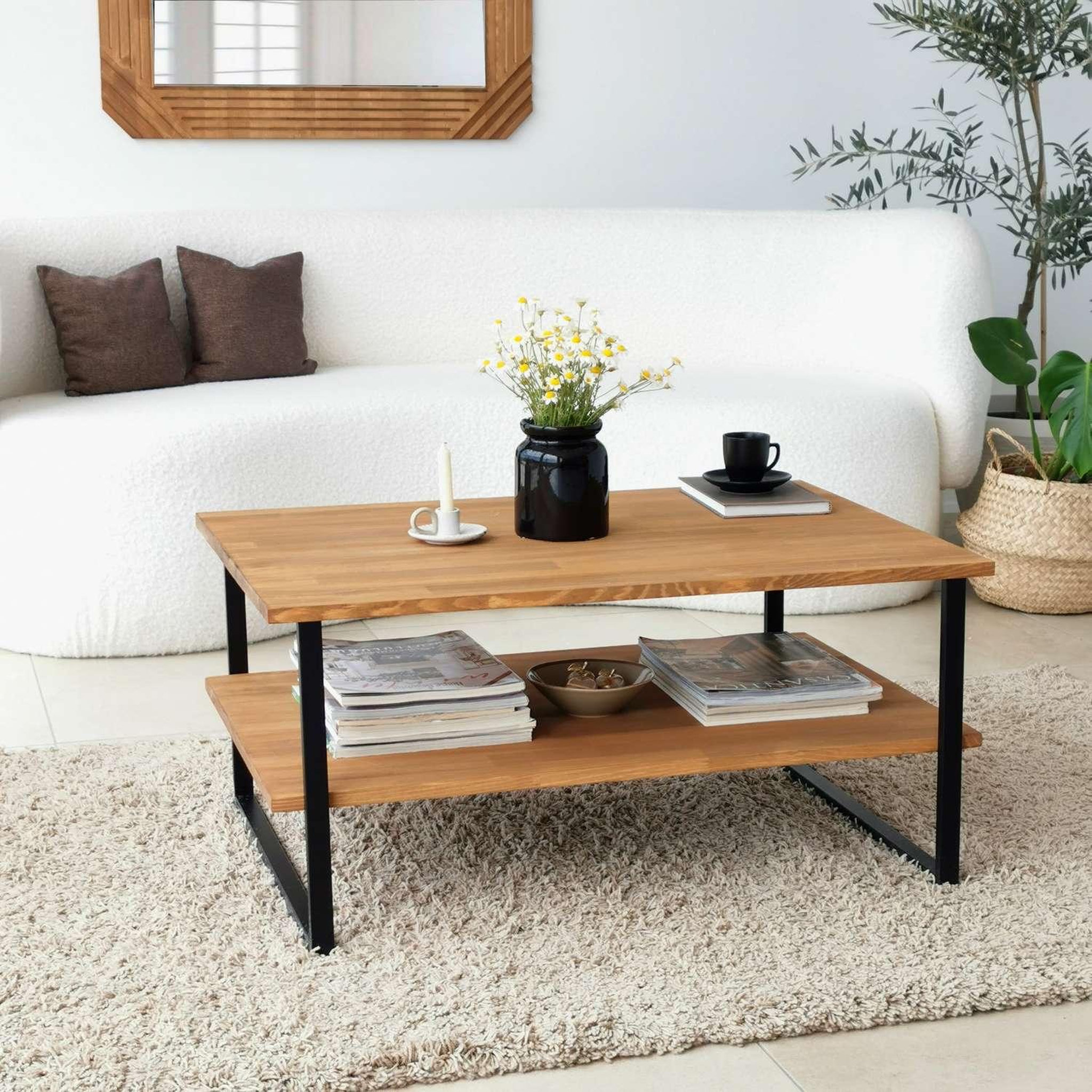 Voir la diapositive 4 : TOILINUX Table basse 1 étagère auralis en bois massif - beige et noir
