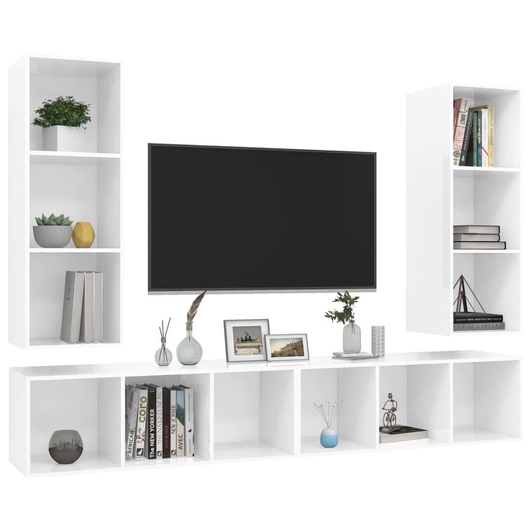 Voir la diapositive 3 : VIDAXL Meubles TV muraux 4 pcs Blanc brillant Bois d'ingenierie